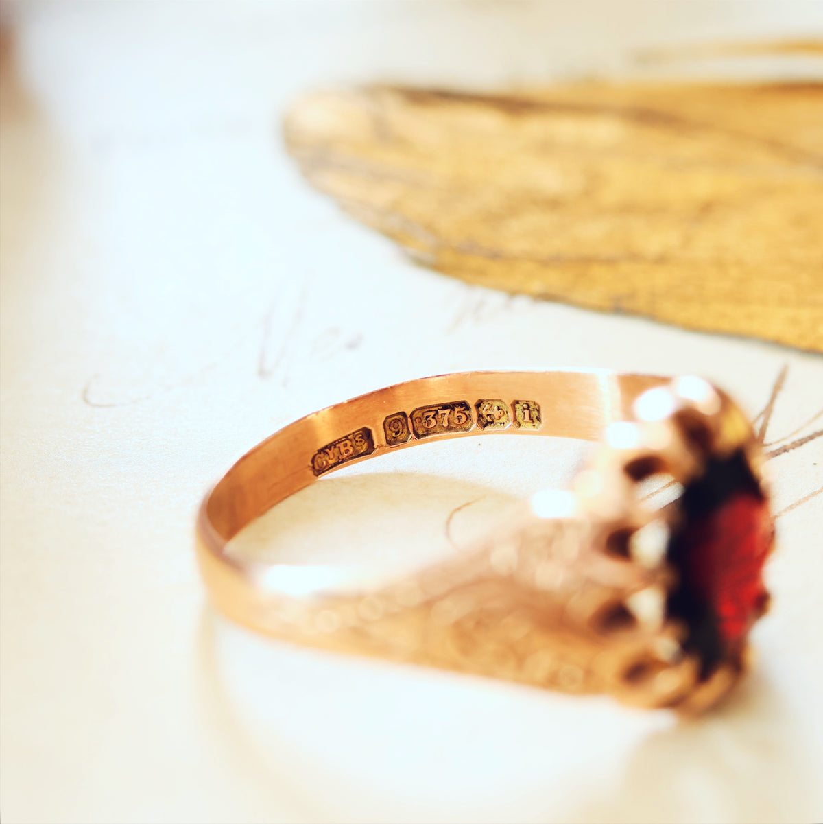 Antique Date 1908 Arts & Crafts Garnet Ring