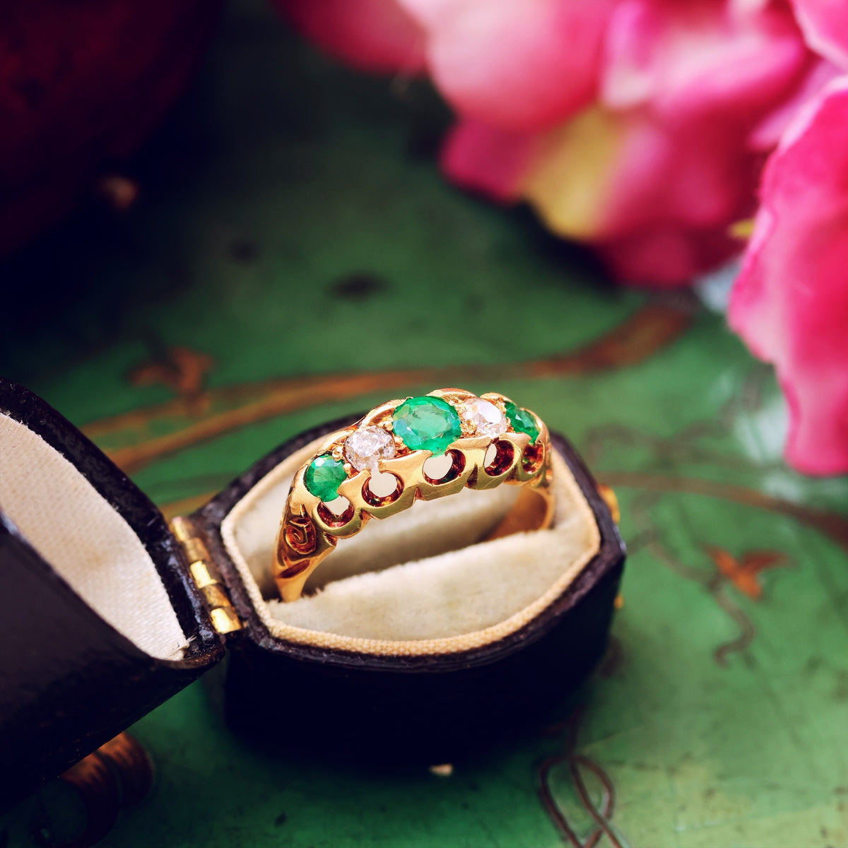 Antique Date 1908 Emerald & Diamond Ring