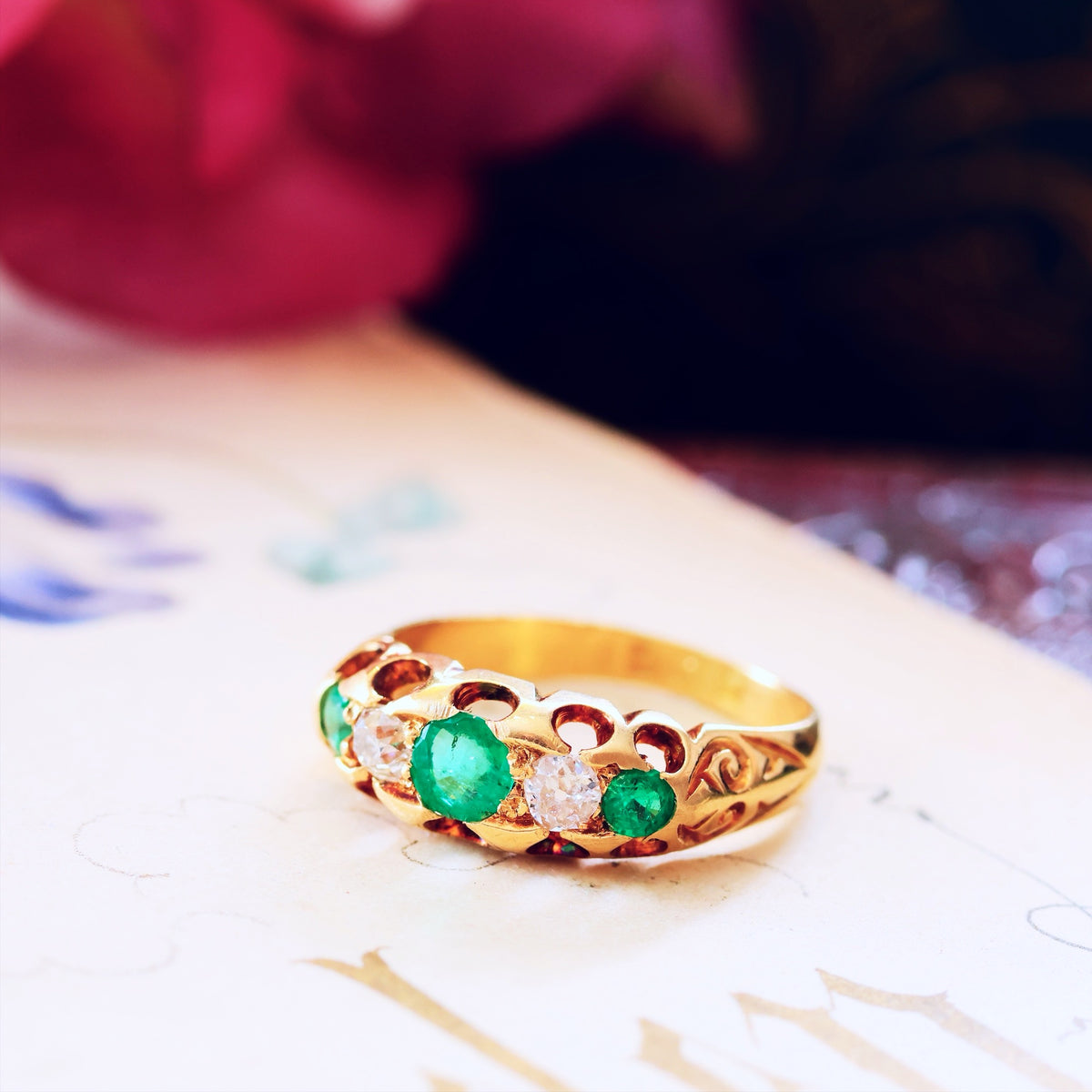 Antique Date 1908 Emerald & Diamond Ring
