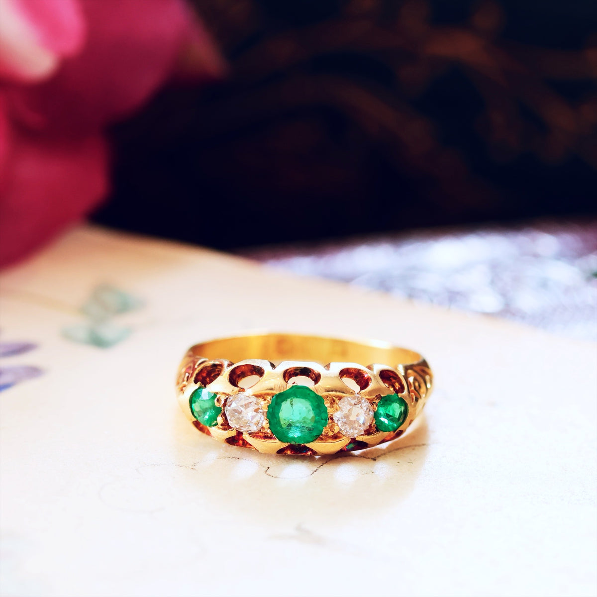 Antique Date 1908 Emerald & Diamond Ring