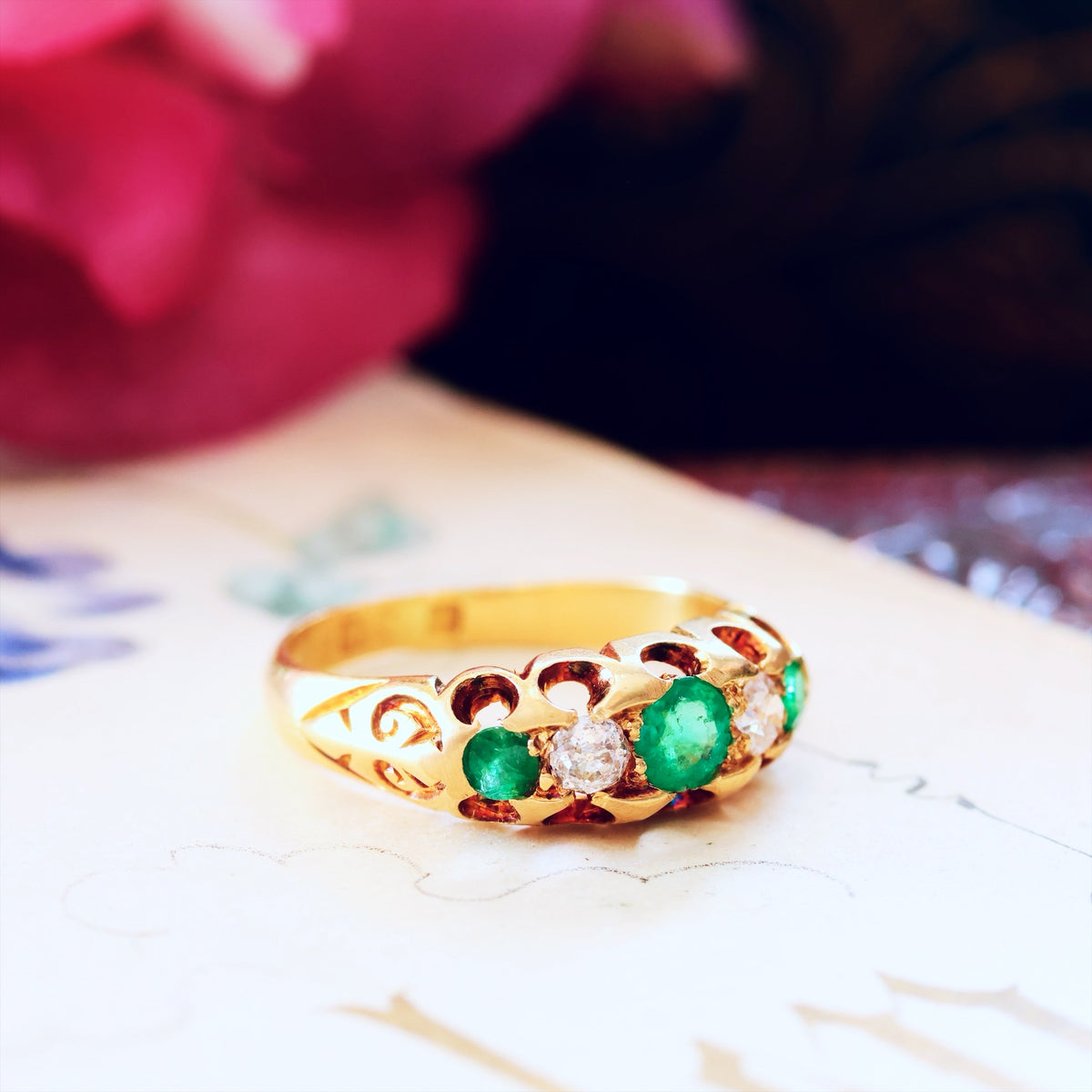 Antique Date 1908 Emerald & Diamond Ring