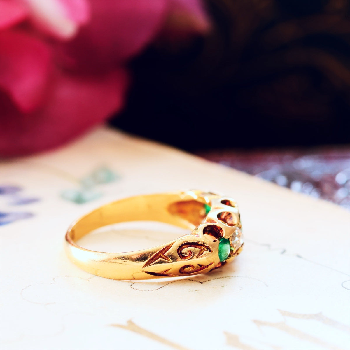 Antique Date 1908 Emerald & Diamond Ring