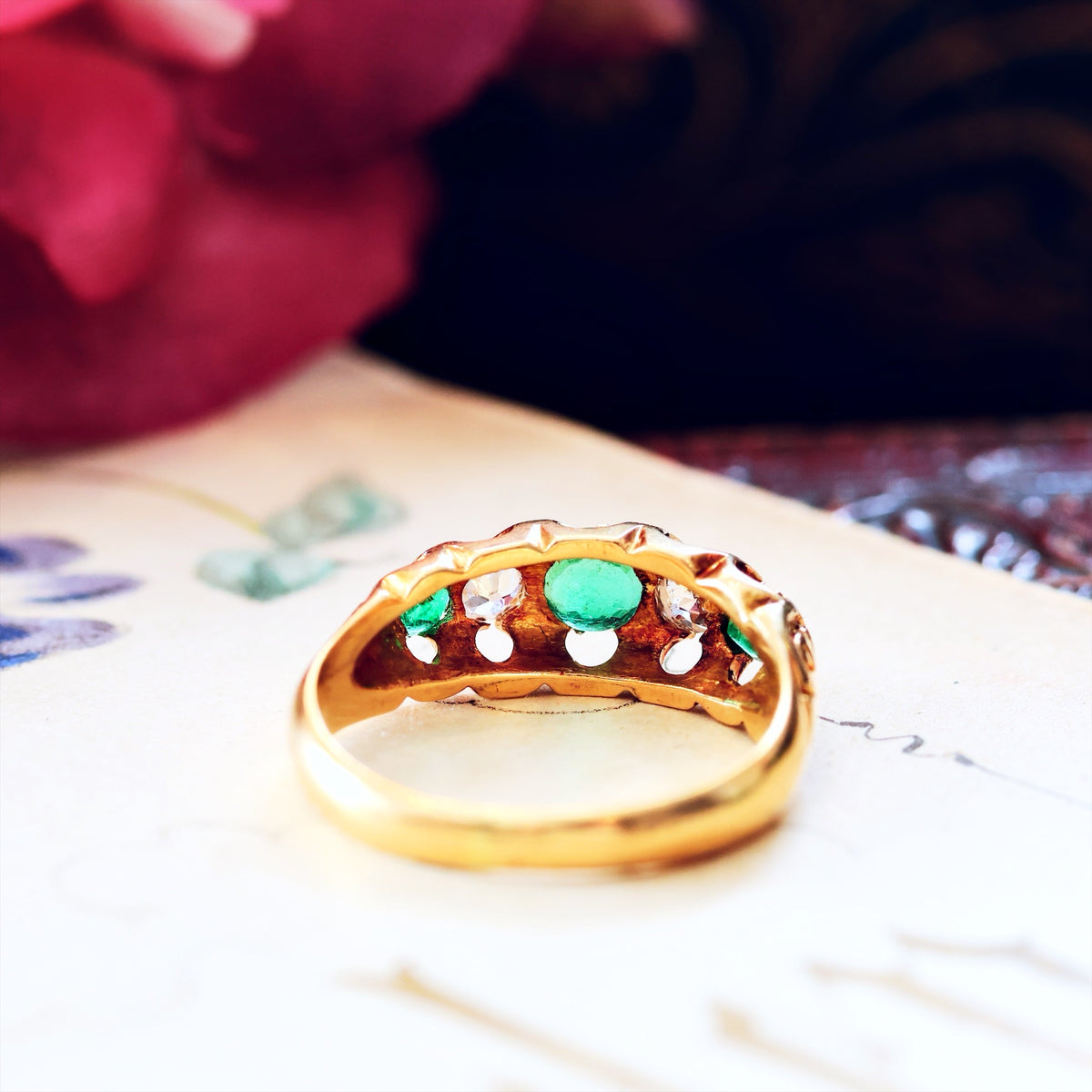 Antique Date 1908 Emerald & Diamond Ring