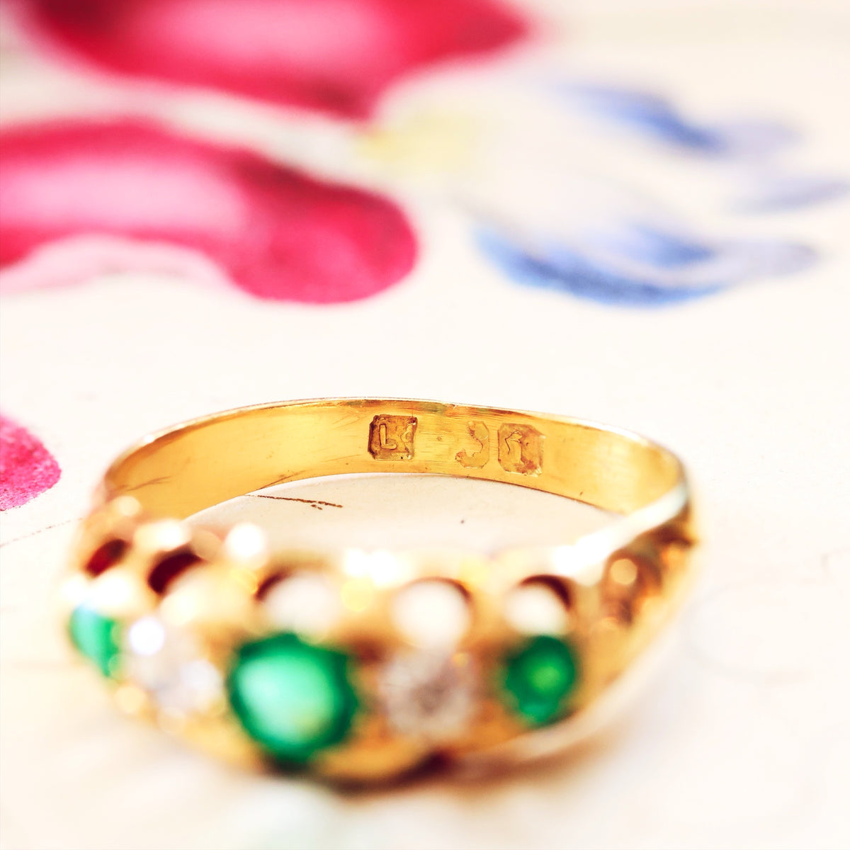 Antique Date 1908 Emerald & Diamond Ring