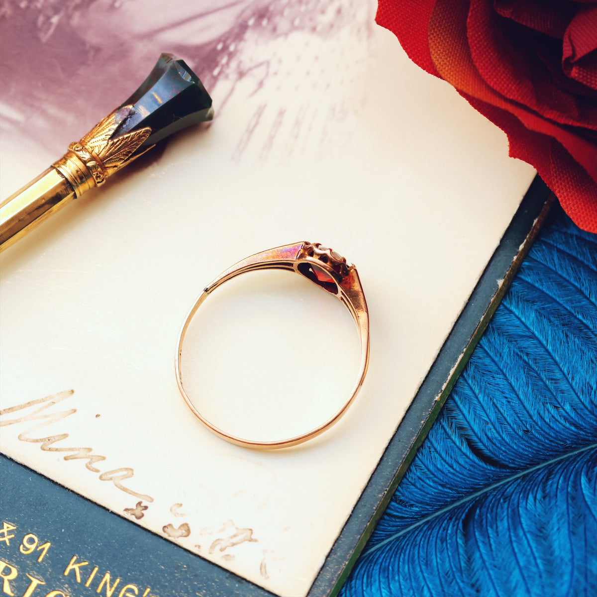 Pretty Antique Date 1910 Garnet Dress Ring