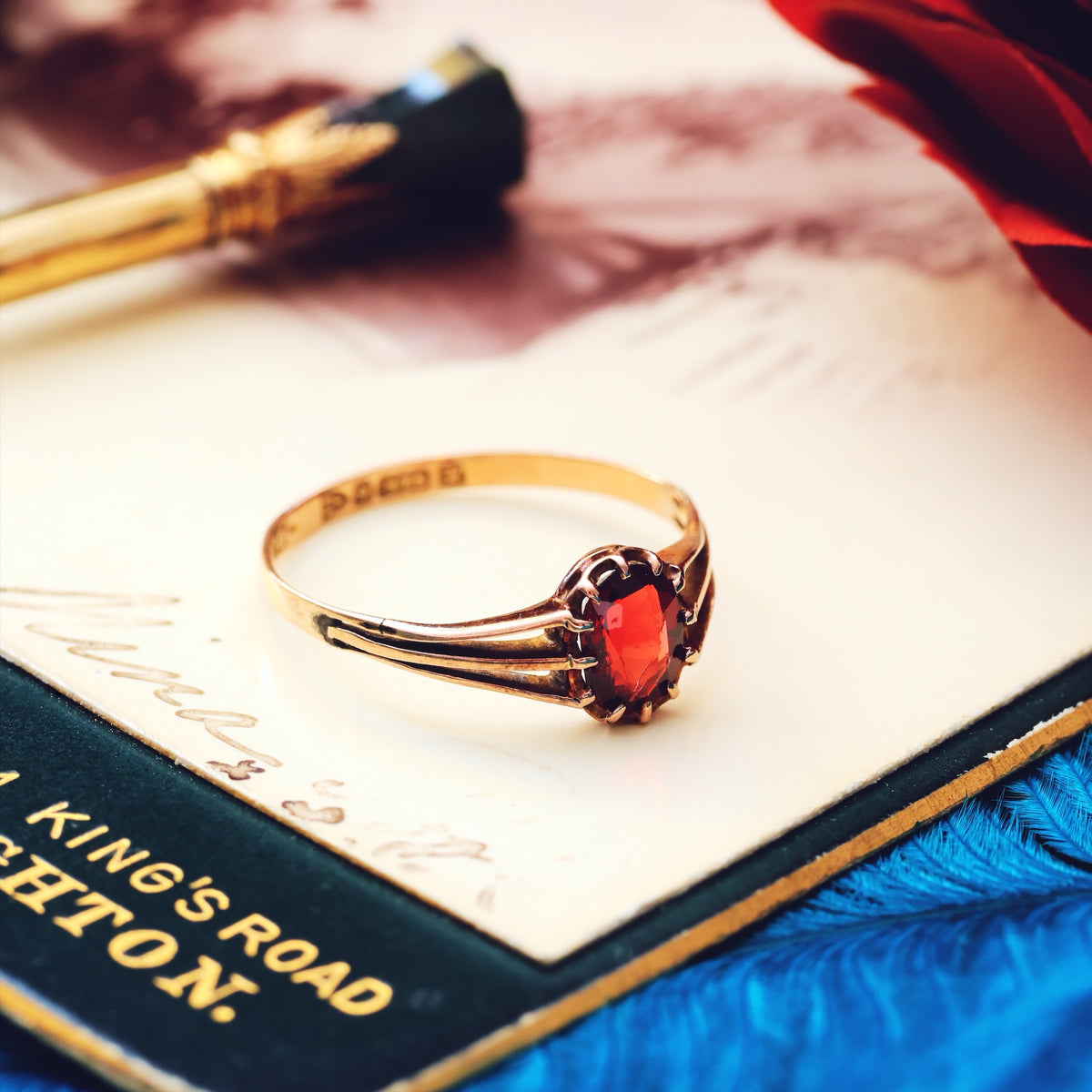 Pretty Antique Date 1910 Garnet Dress Ring