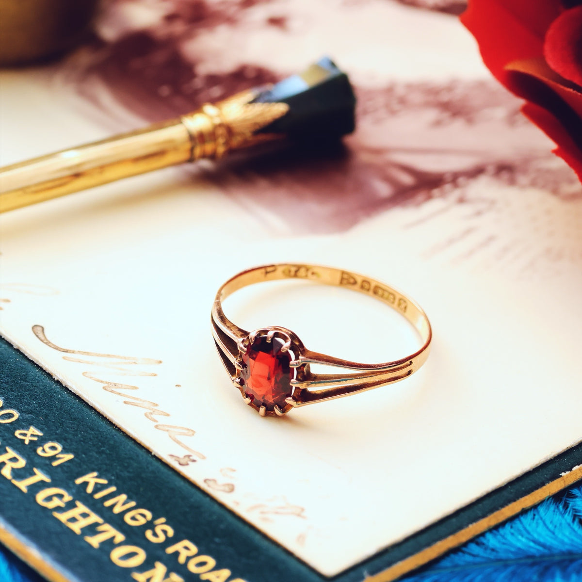 Pretty Antique Date 1910 Garnet Dress Ring