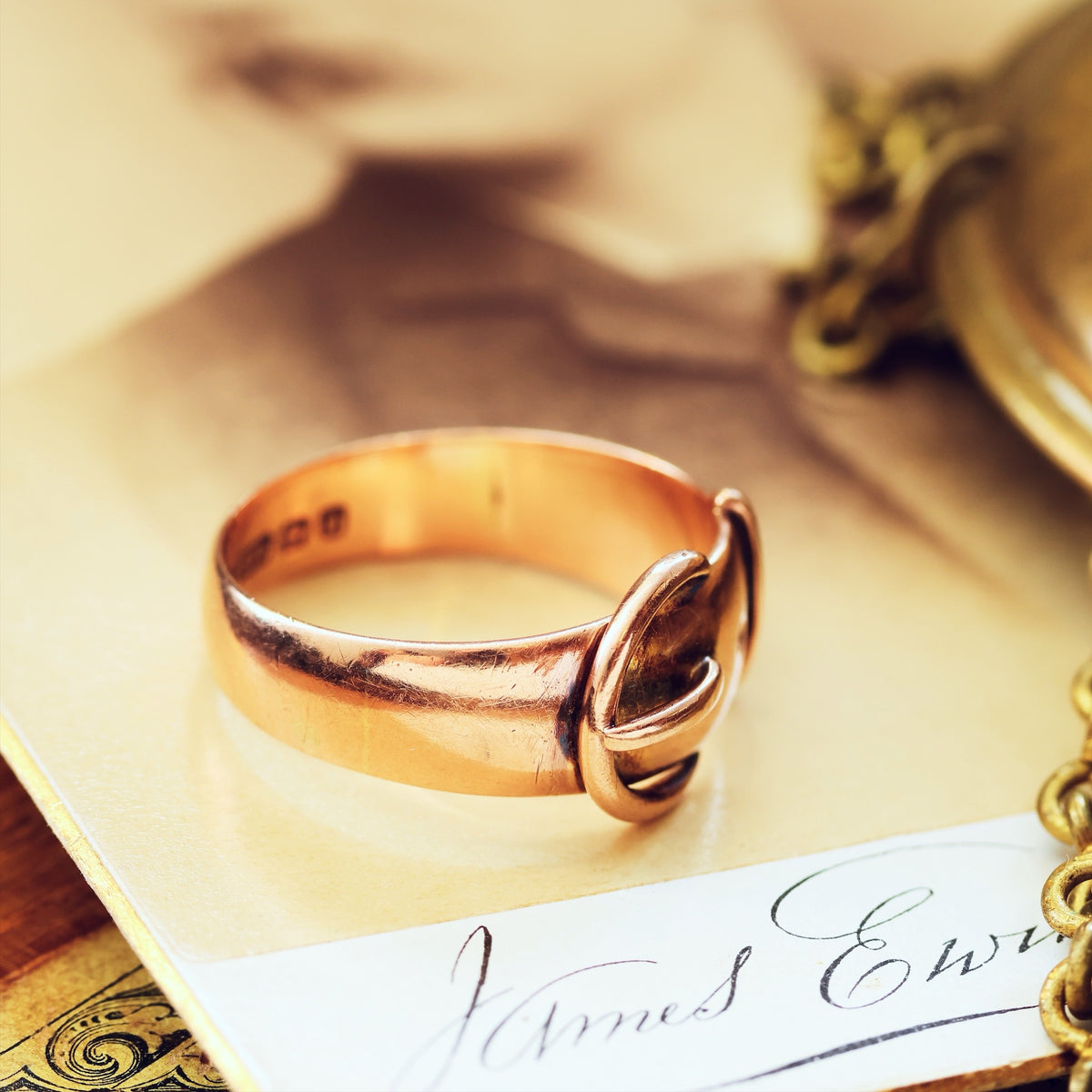 Scarce Date 1912 Men's 'Fidelity' Buckle Wedding Ring