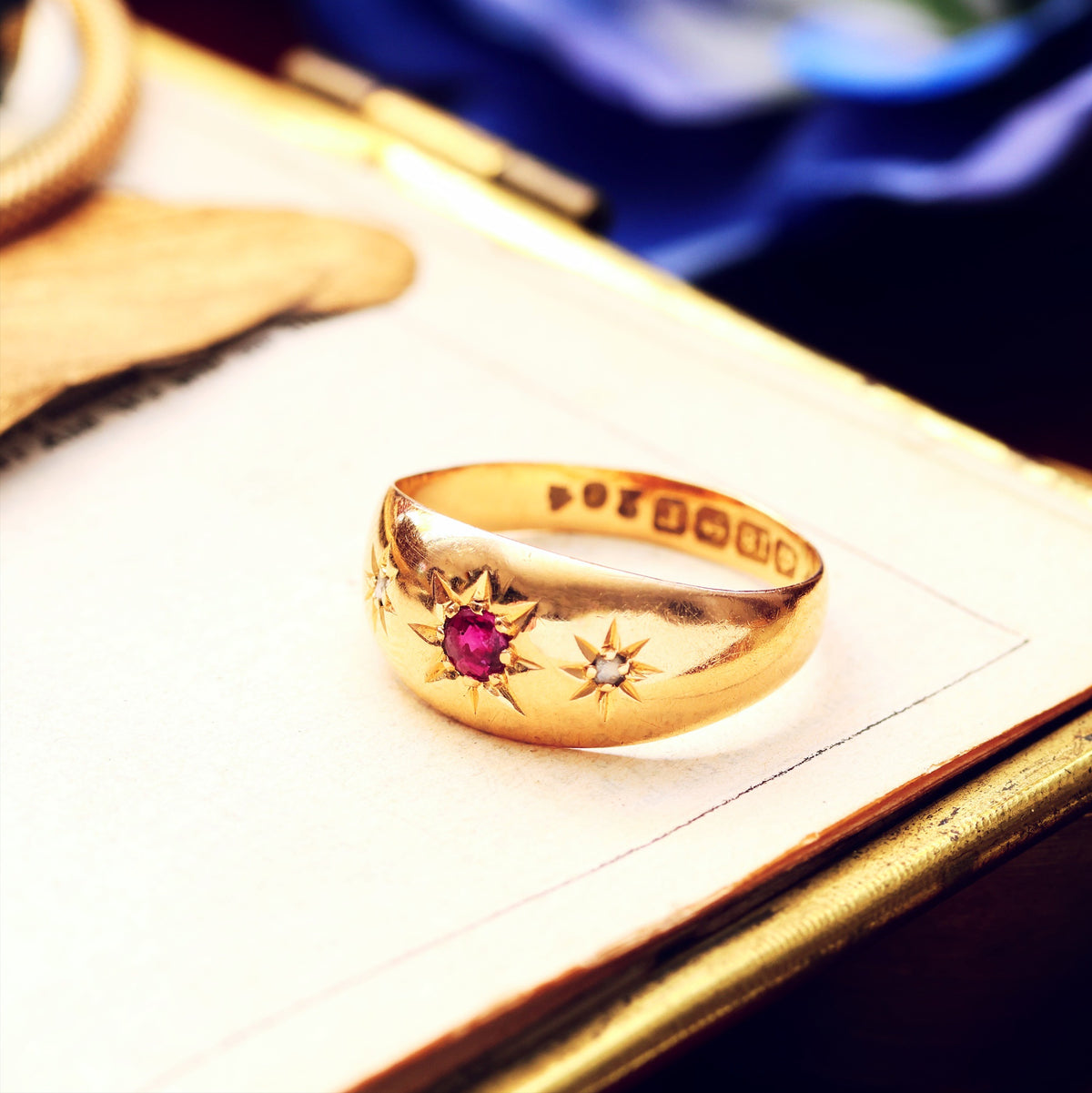 Antique Date 1916 18ct Gold Ruby & Diamond Ring