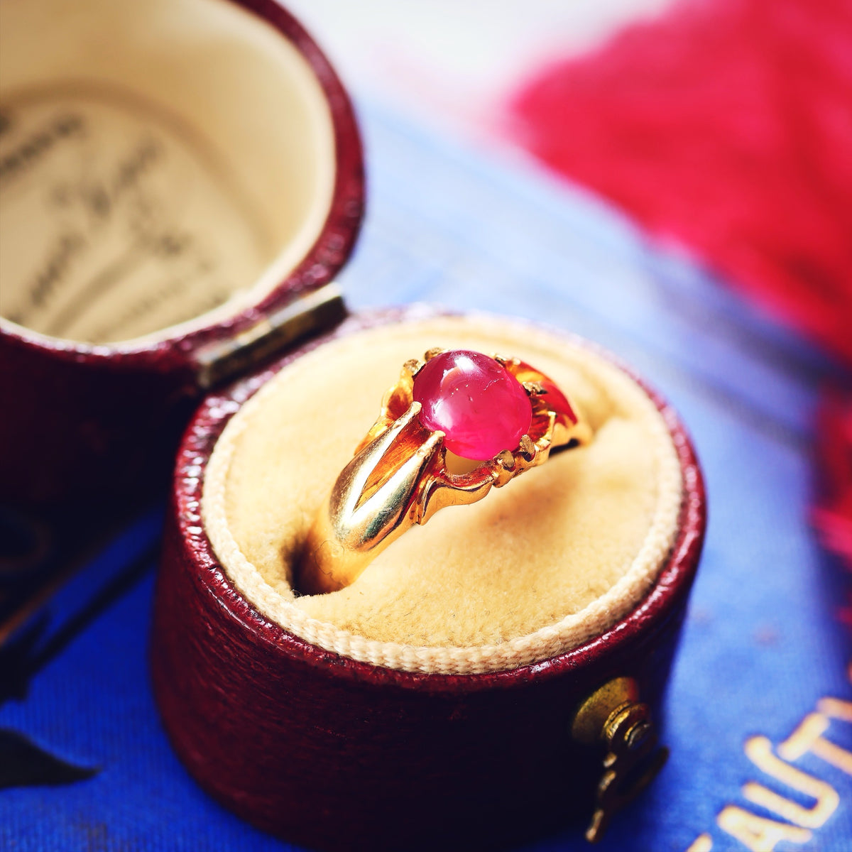 Antique Date 1919 Natural Cabochon Ruby Ring