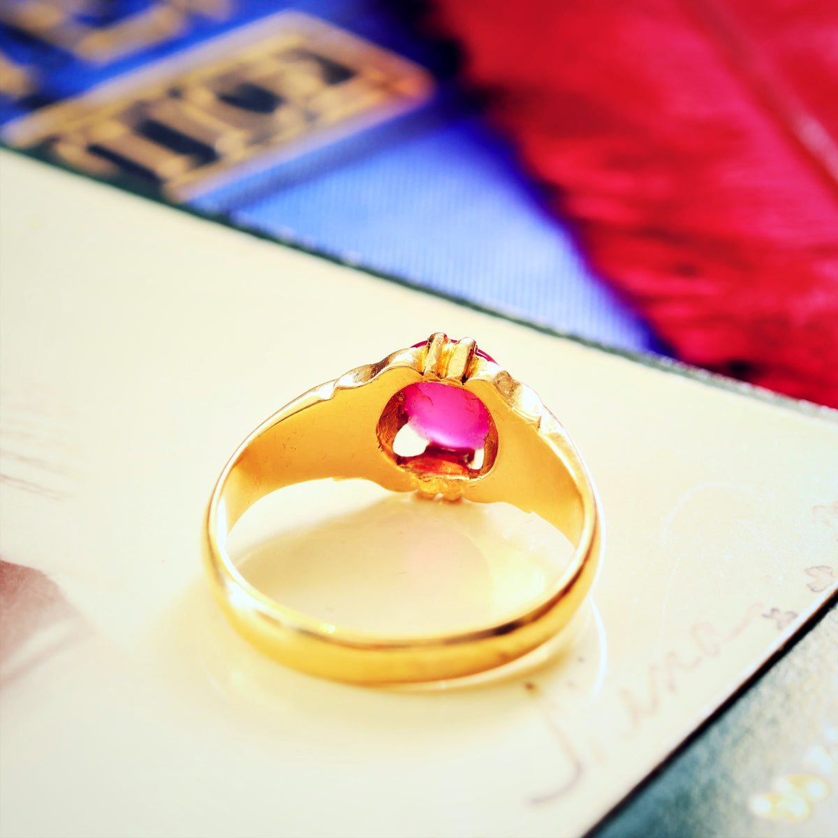 Antique Date 1919 Natural Cabochon Ruby Ring