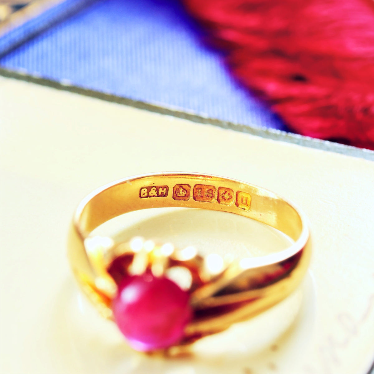 Antique Date 1919 Natural Cabochon Ruby Ring
