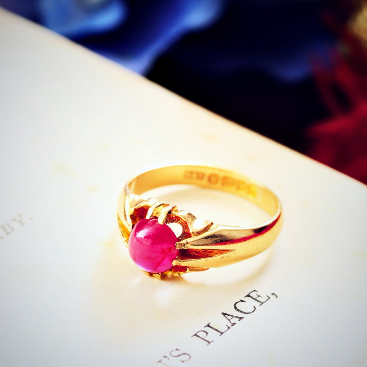 Antique Date 1919 Natural Cabochon Ruby Ring