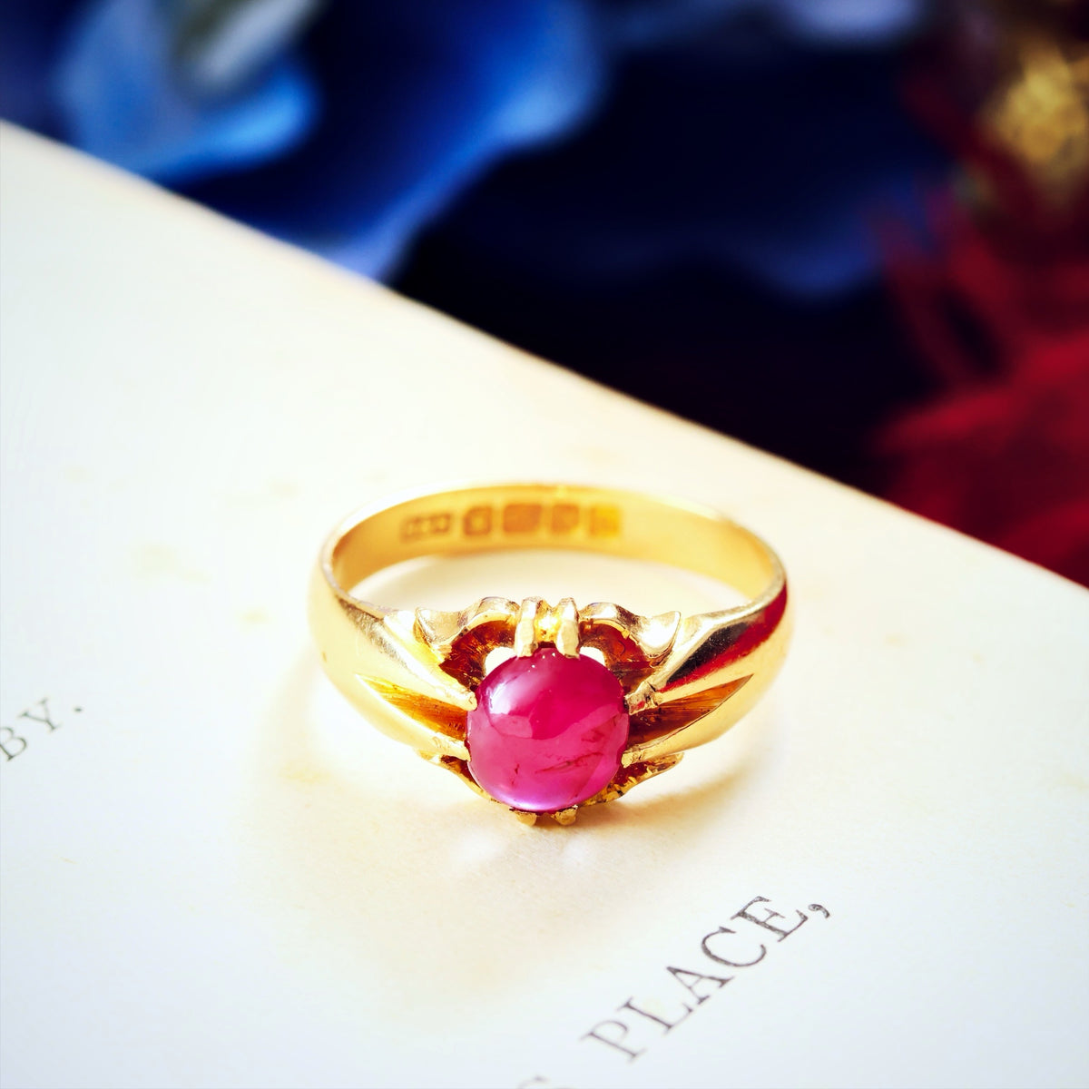 Antique Date 1919 Natural Cabochon Ruby Ring
