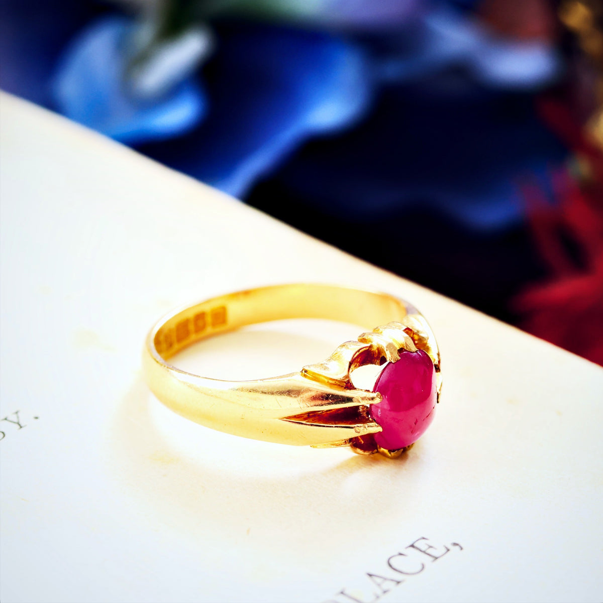 Antique Date 1919 Natural Cabochon Ruby Ring