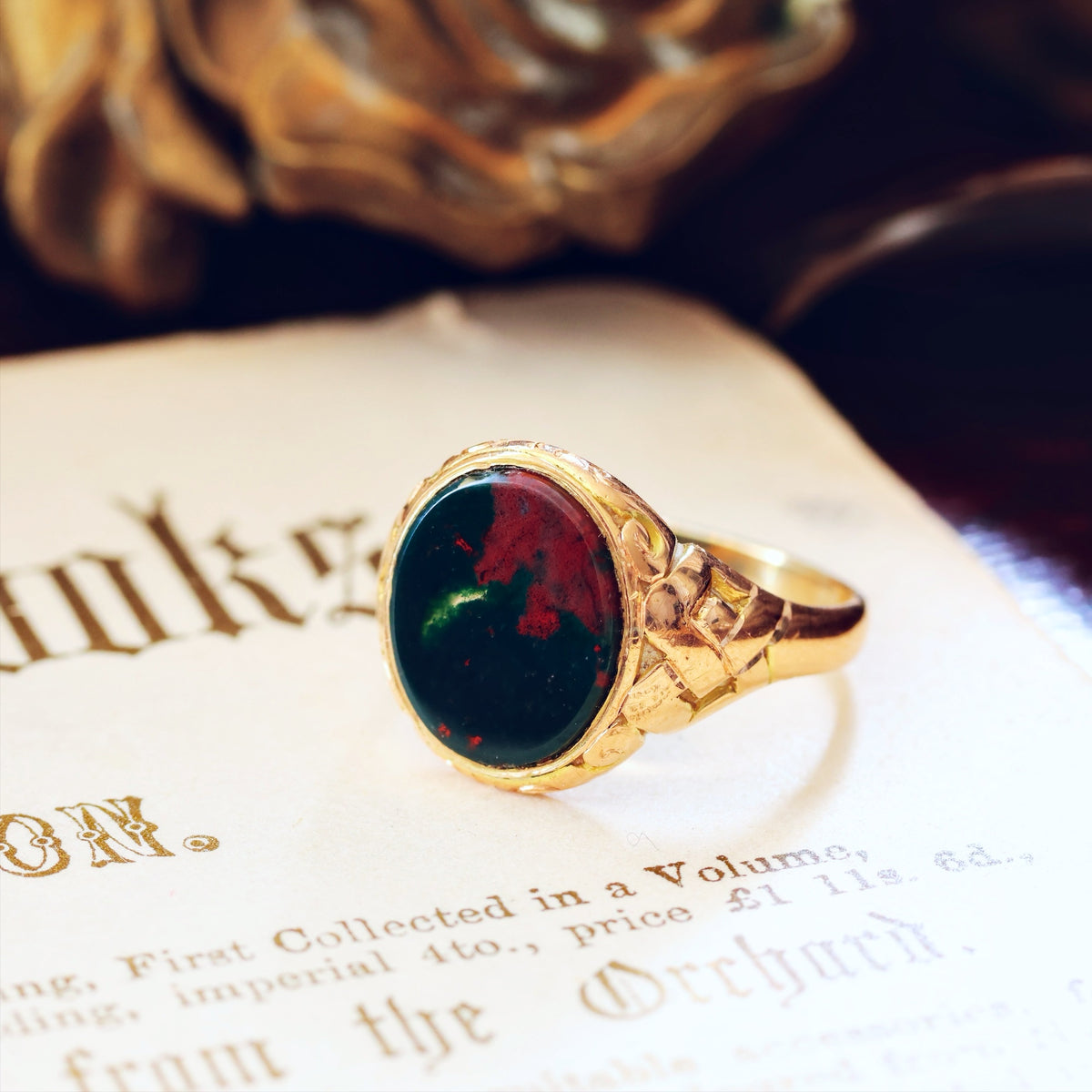 Antique Date 1922 15ct Gold Bloodstone Unisex Signet Ring