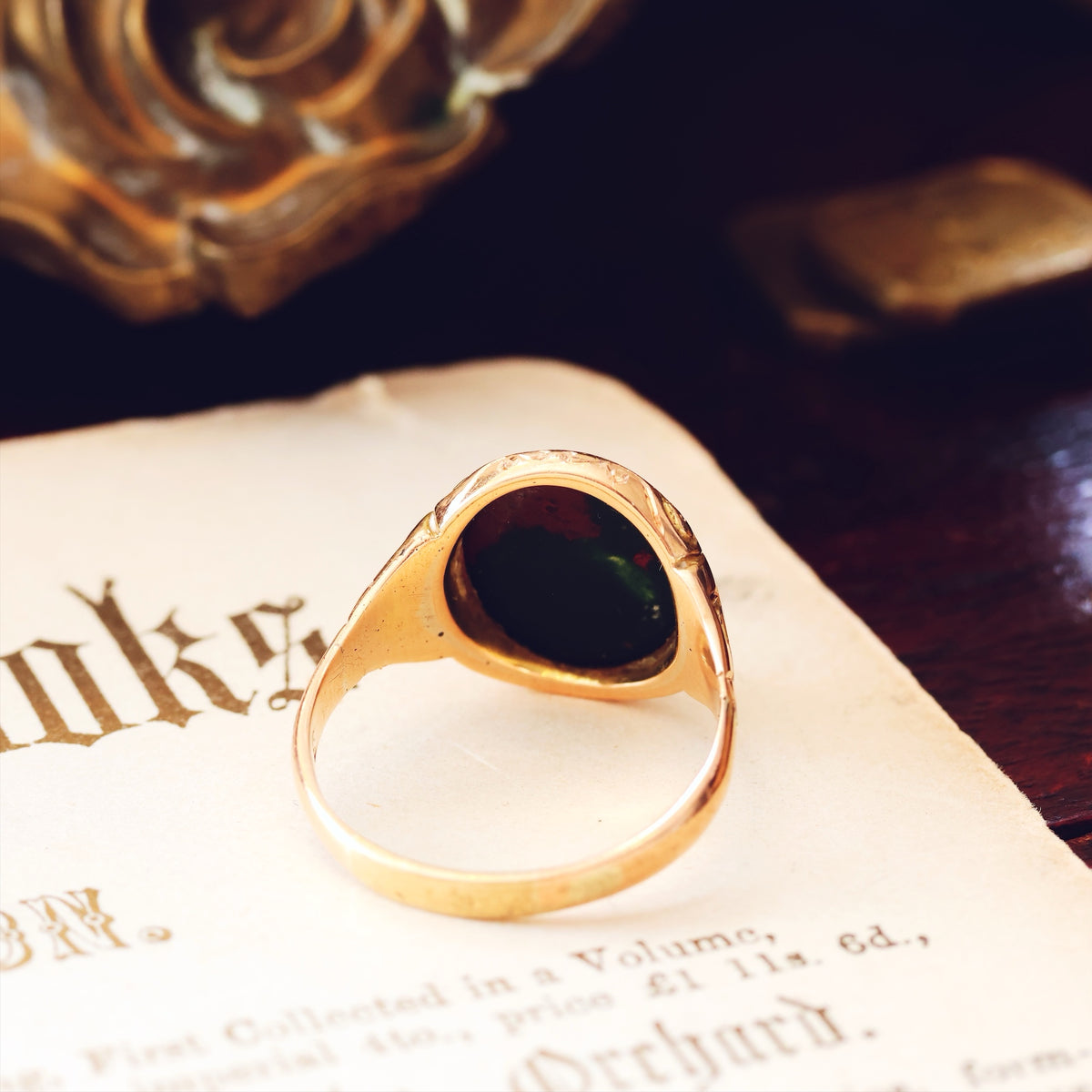 Date 1922 15ct Gold Bloodstone Unisex Signet Ring
