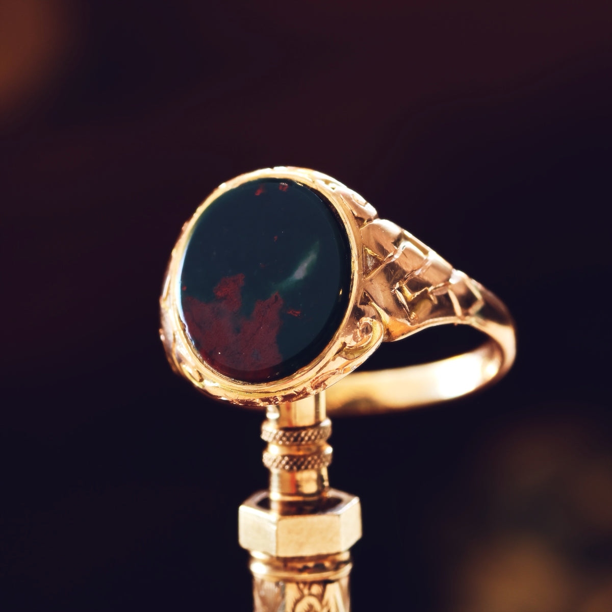 Date 1922 15ct Gold Bloodstone Unisex Signet Ring