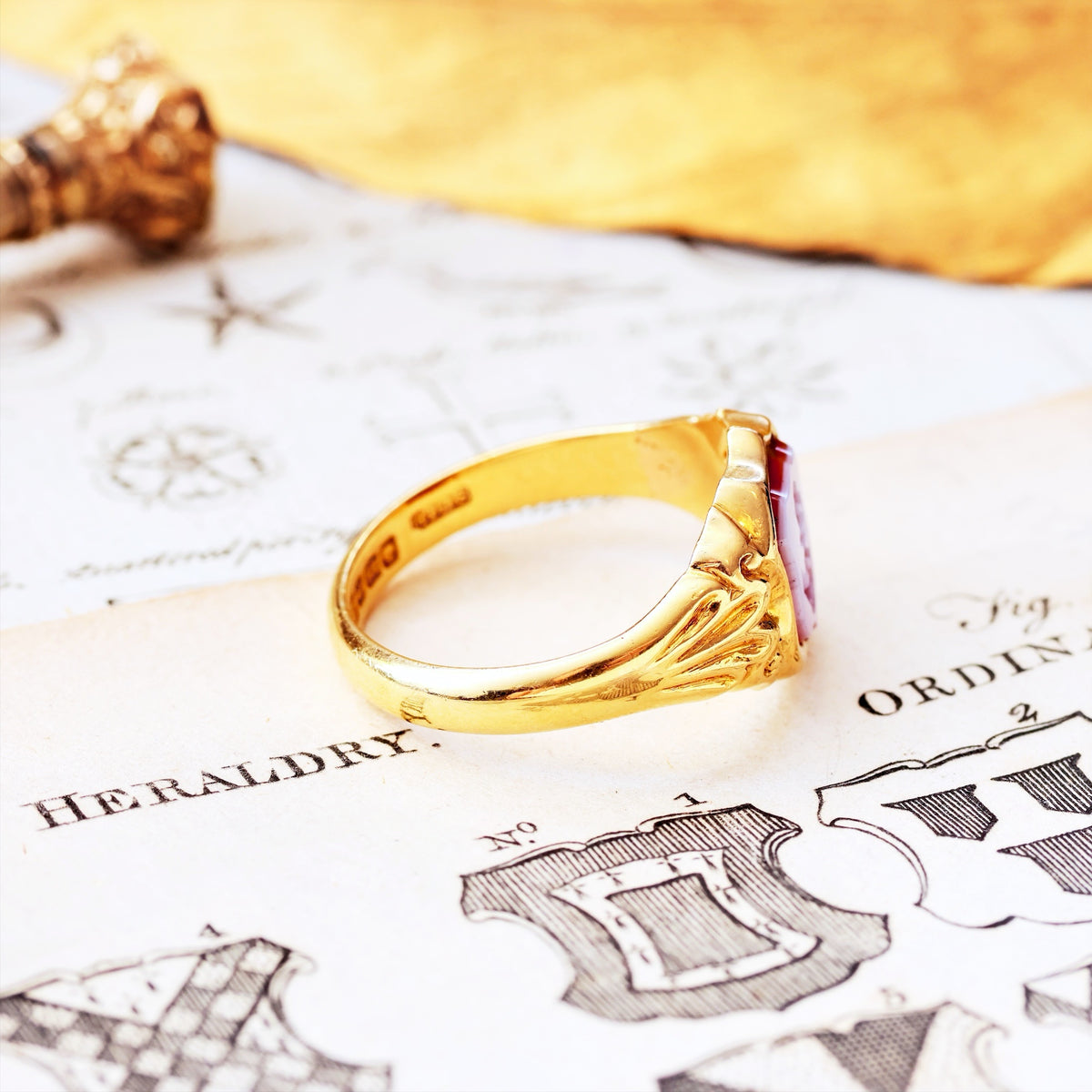 Date 1922 Shield Shaped Sardonyx Anchor Signet Ring
