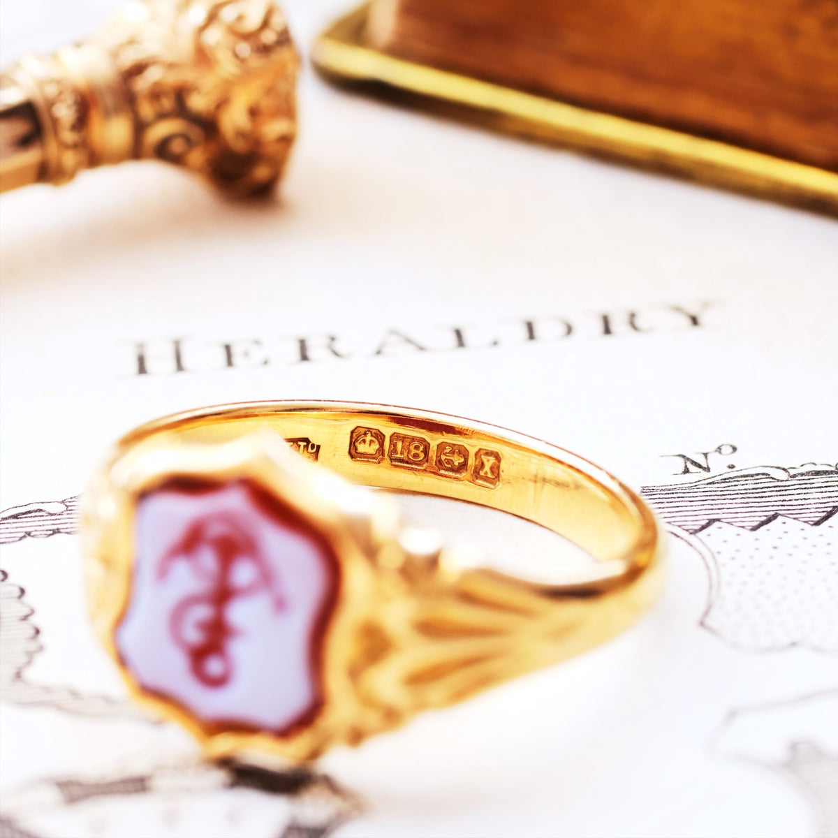 Date 1922 Shield Shaped Sardonyx Anchor Signet Ring