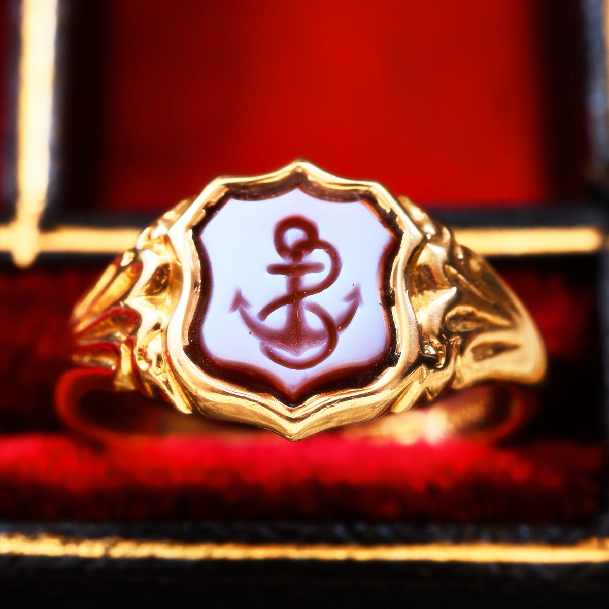 Date 1922 Shield Shaped Sardonyx Anchor Signet Ring