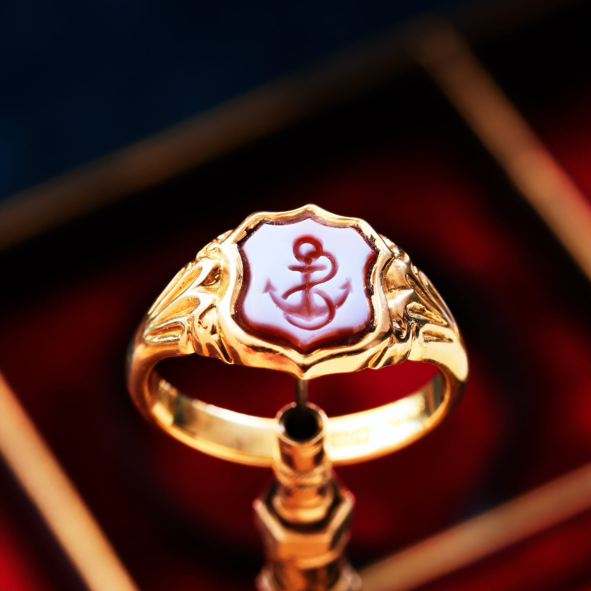 Date 1922 Shield Shaped Sardonyx Anchor Signet Ring
