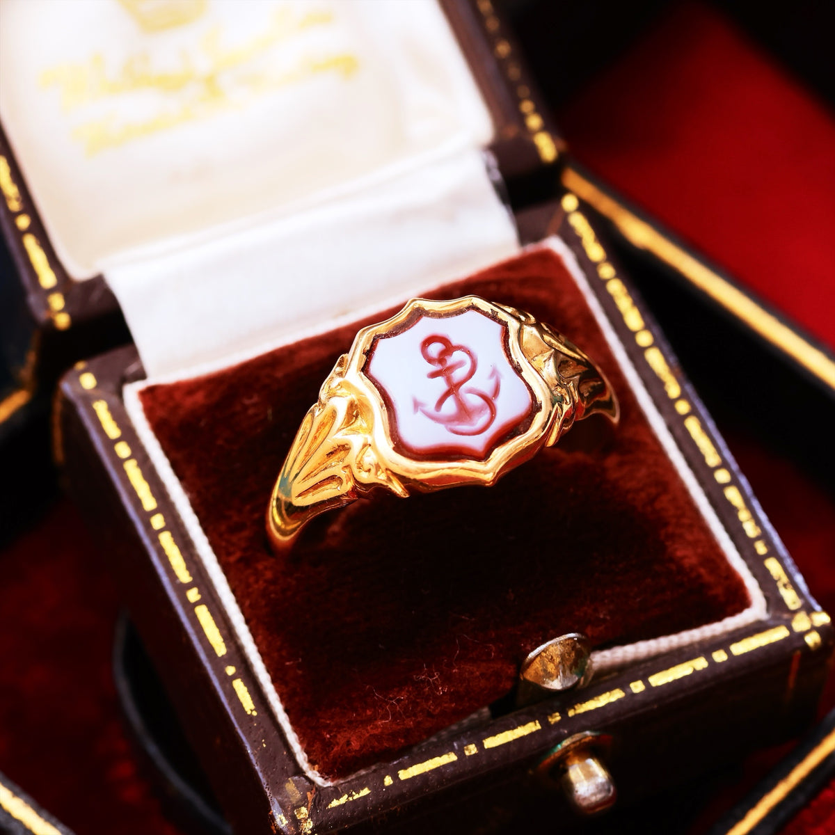 Date 1922 Shield Shaped Sardonyx Anchor Signet Ring