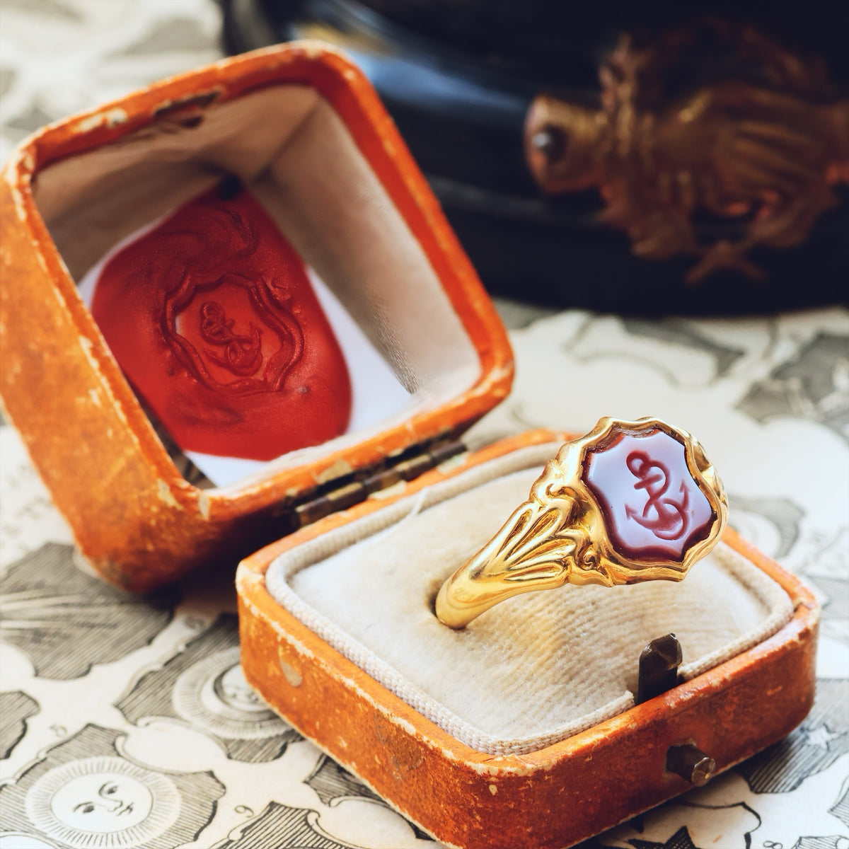 Date 1922 Shield Shaped Sardonyx Anchor Signet Ring