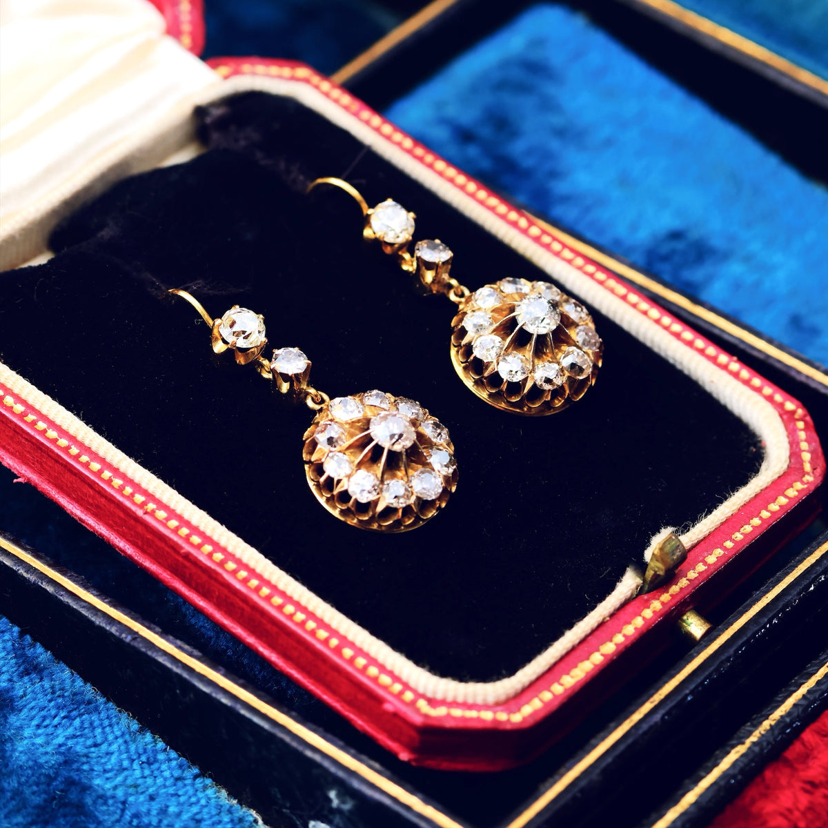 Spectacular Sparkle! Vintage Diamond Cluster Earrings in Original Box