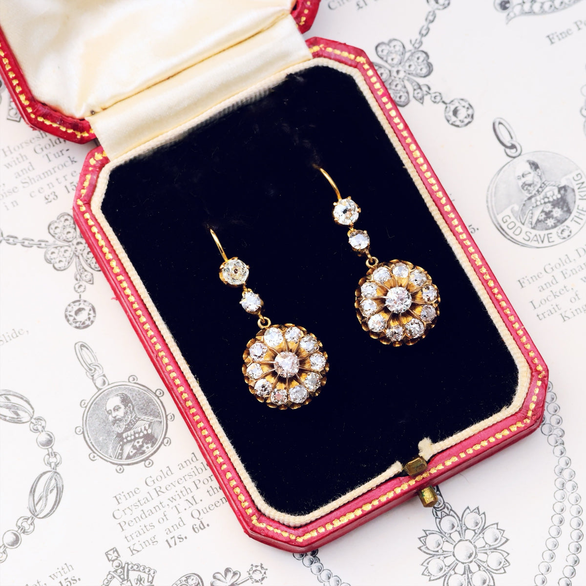 Spectacular Sparkle! Vintage Diamond Cluster Earrings in Original Box