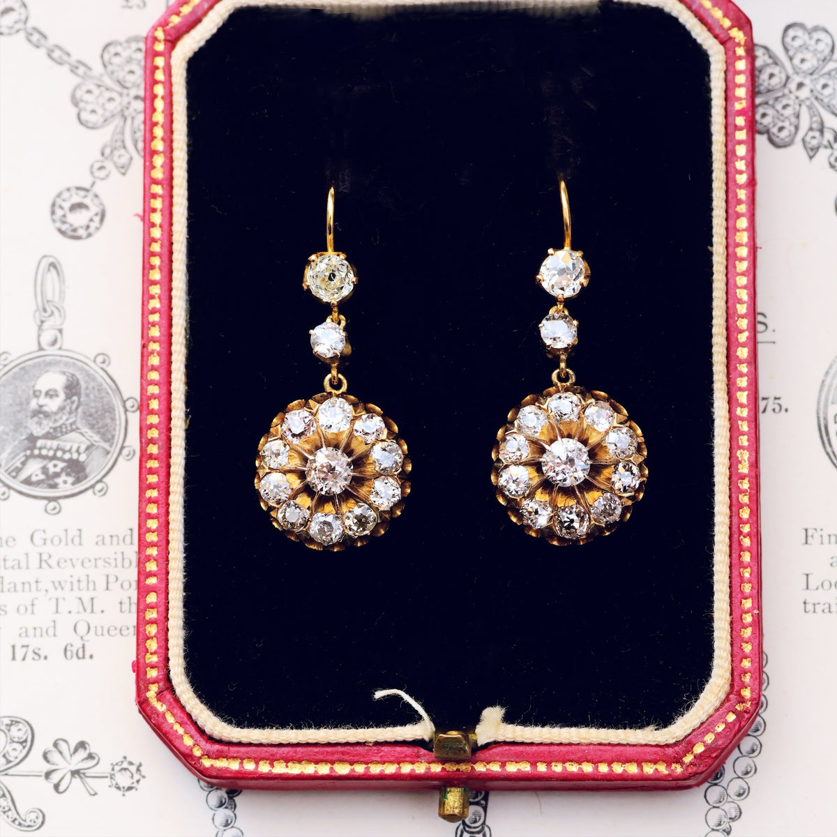 Spectacular Sparkle! Vintage Diamond Cluster Earrings in Original Box