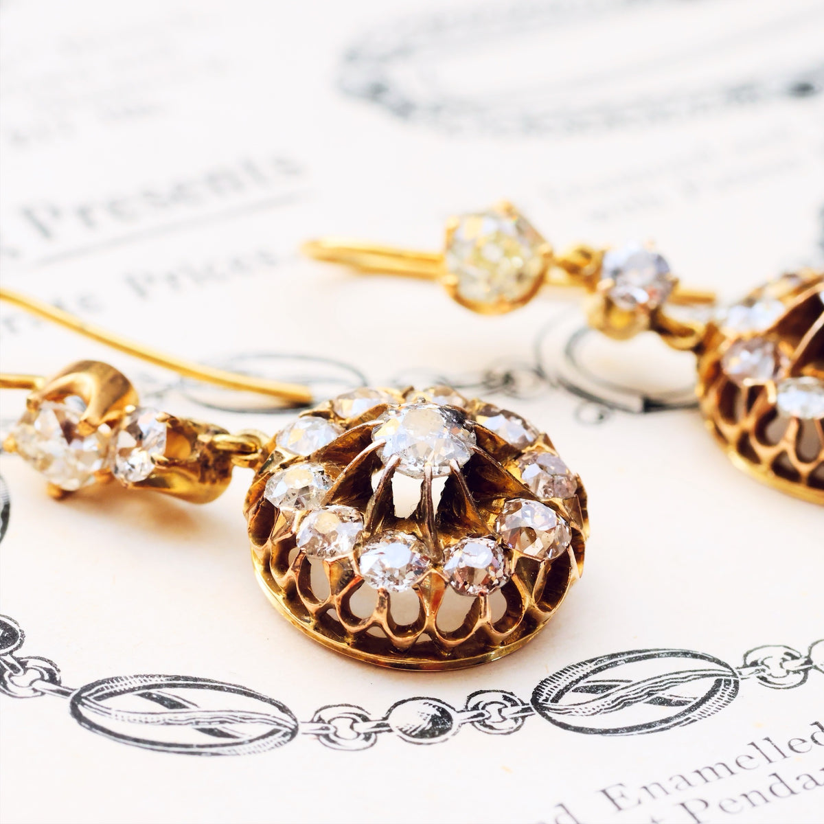 Spectacular Sparkle! Vintage Diamond Cluster Earrings in Original Box