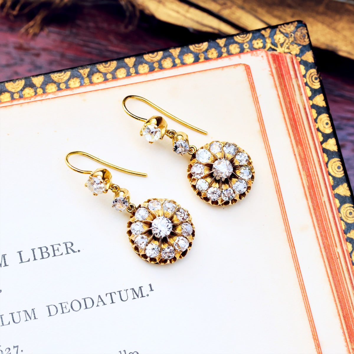Spectacular Sparkle! Vintage Diamond Cluster Earrings in Original Box