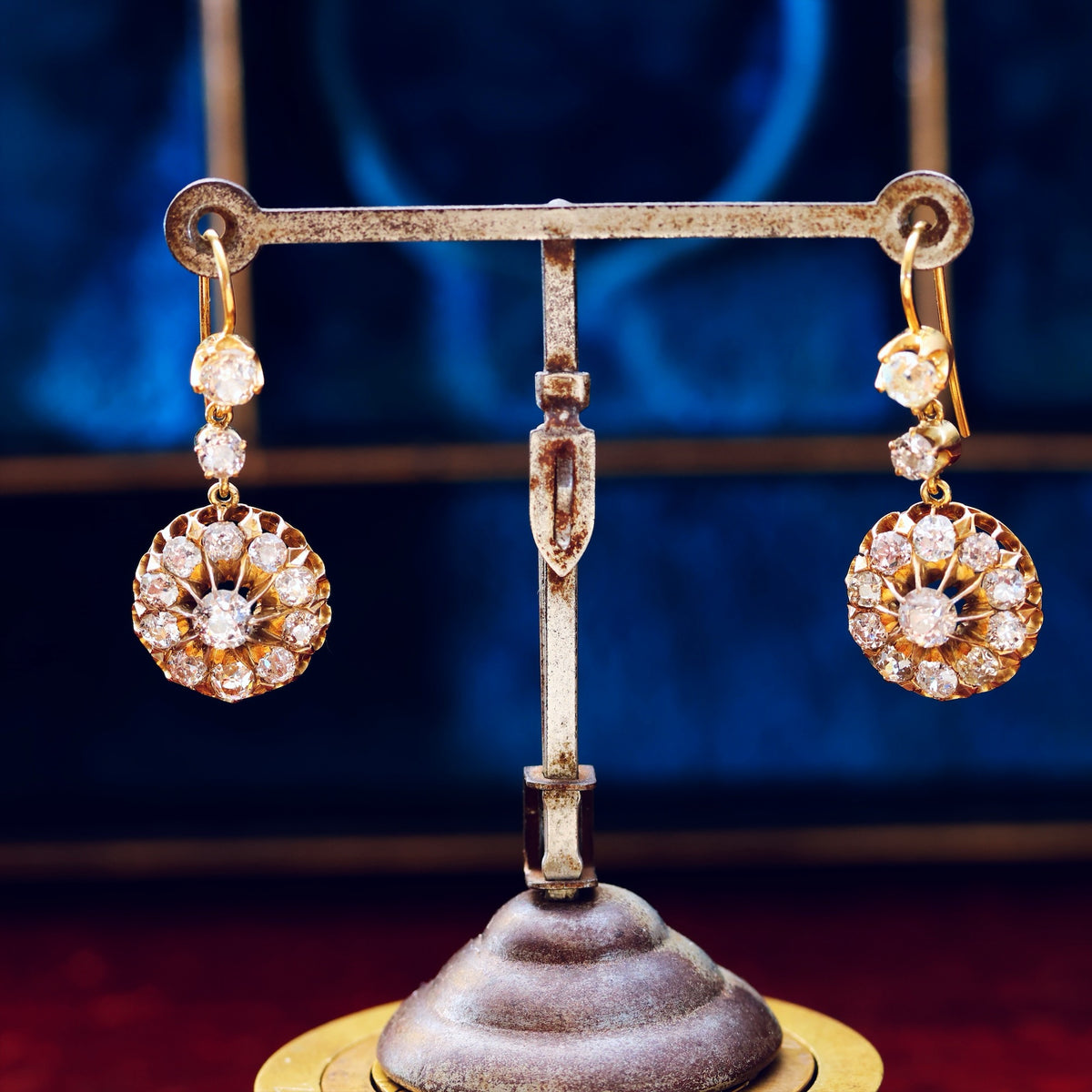 Spectacular Sparkle! Vintage Diamond Cluster Earrings in Original Box