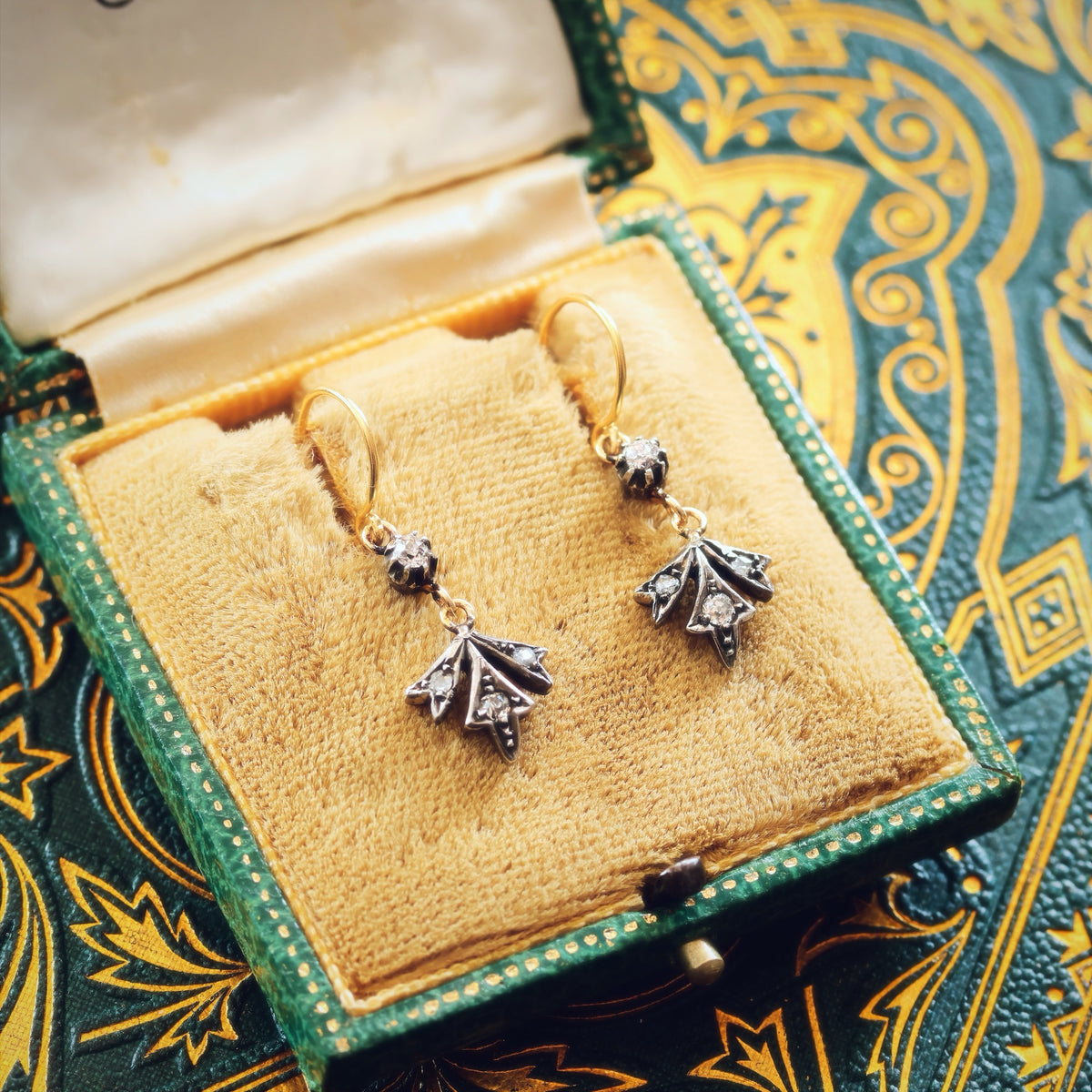 Petite Antique Diamond Flowerette Drop Earrings