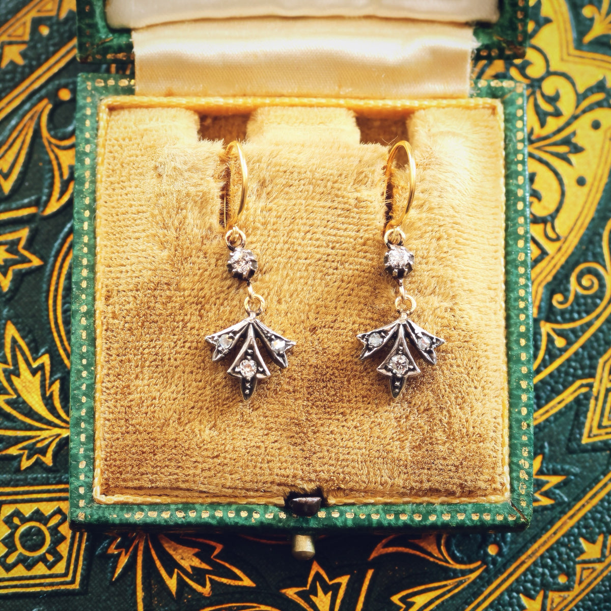 Petite Antique Diamond Flowerette Drop Earrings