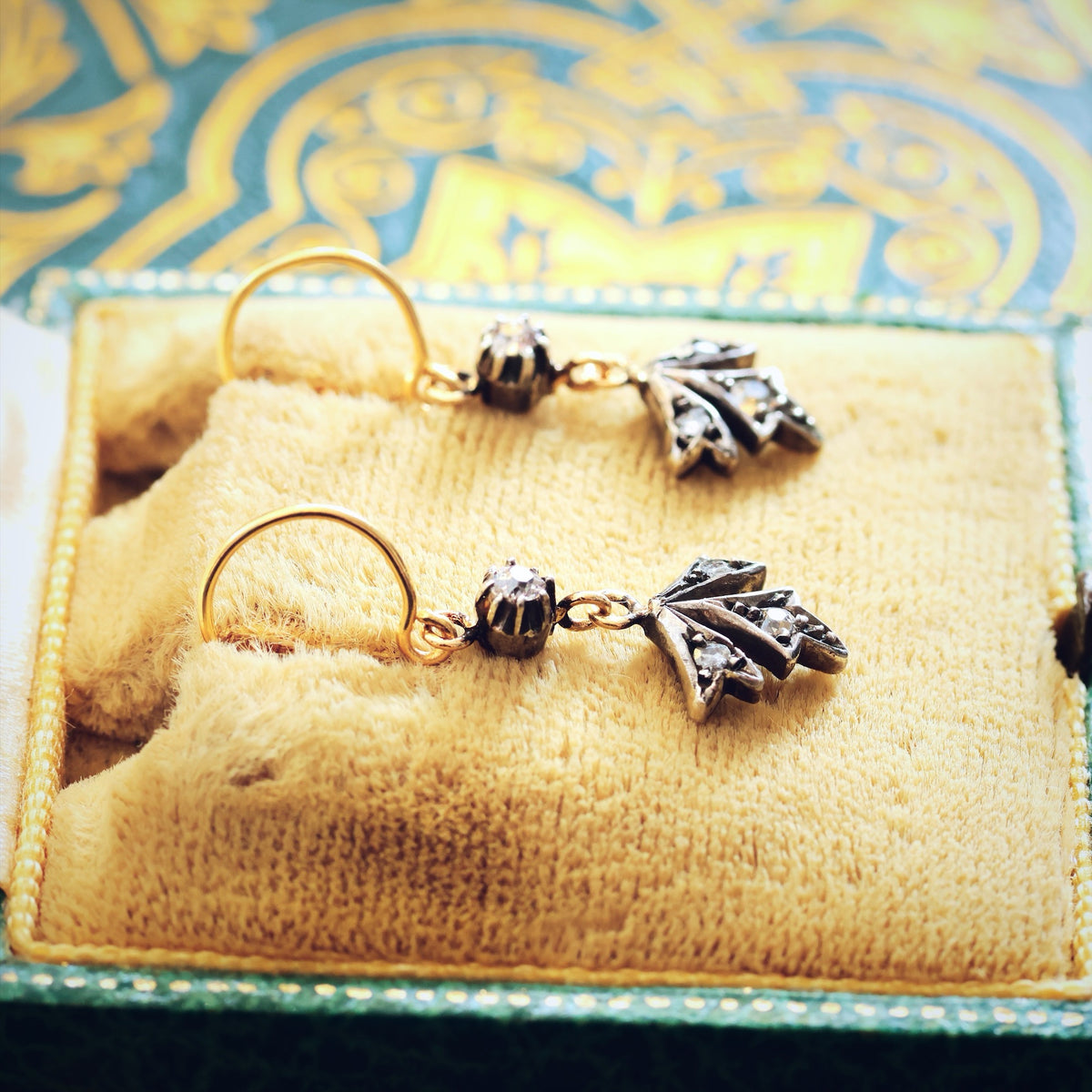 Petite Antique Diamond Flowerette Drop Earrings