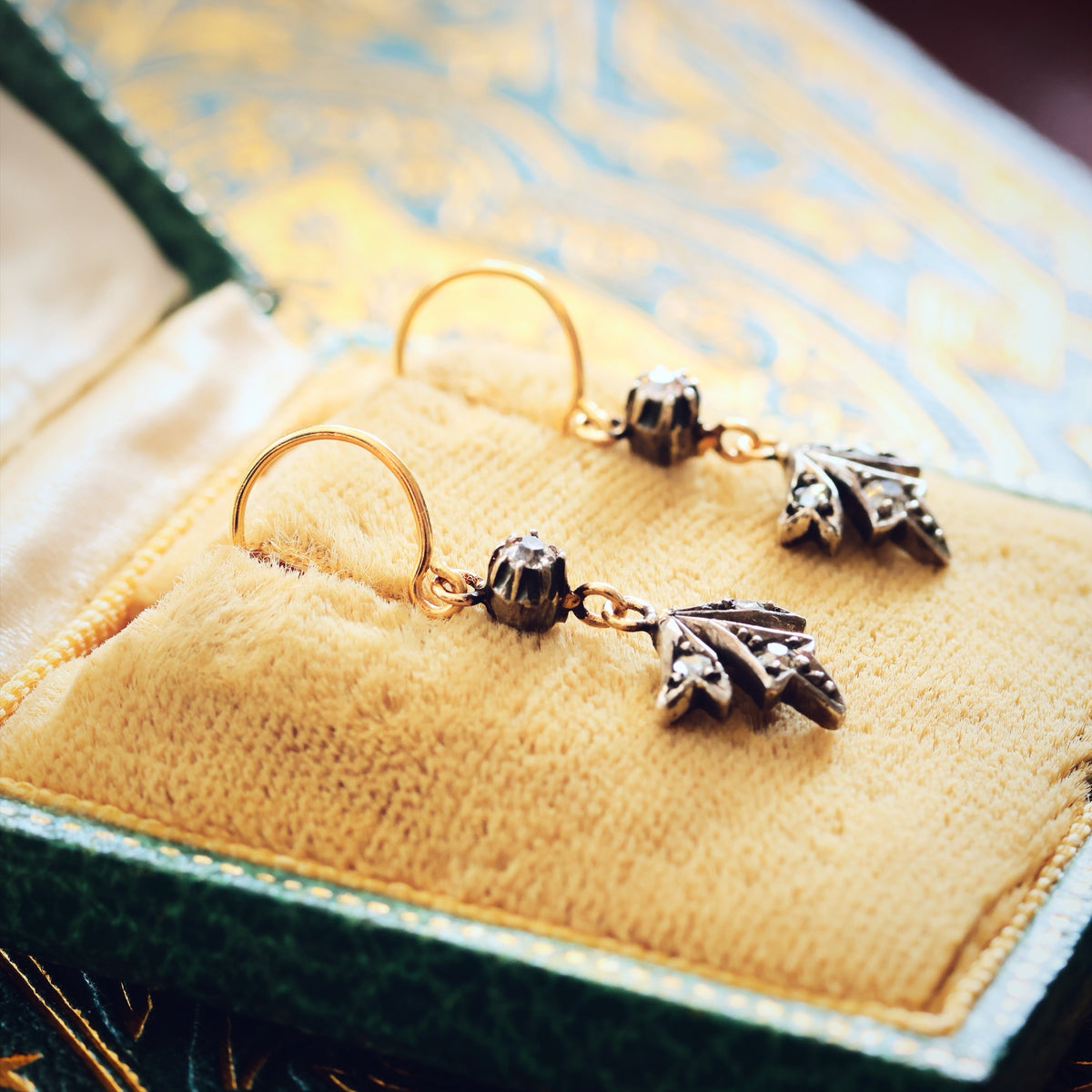 Petite Antique Diamond Flowerette Drop Earrings
