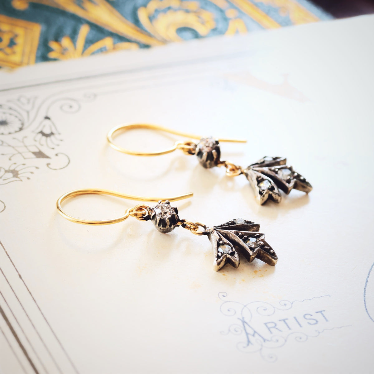 Petite Antique Diamond Flowerette Drop Earrings