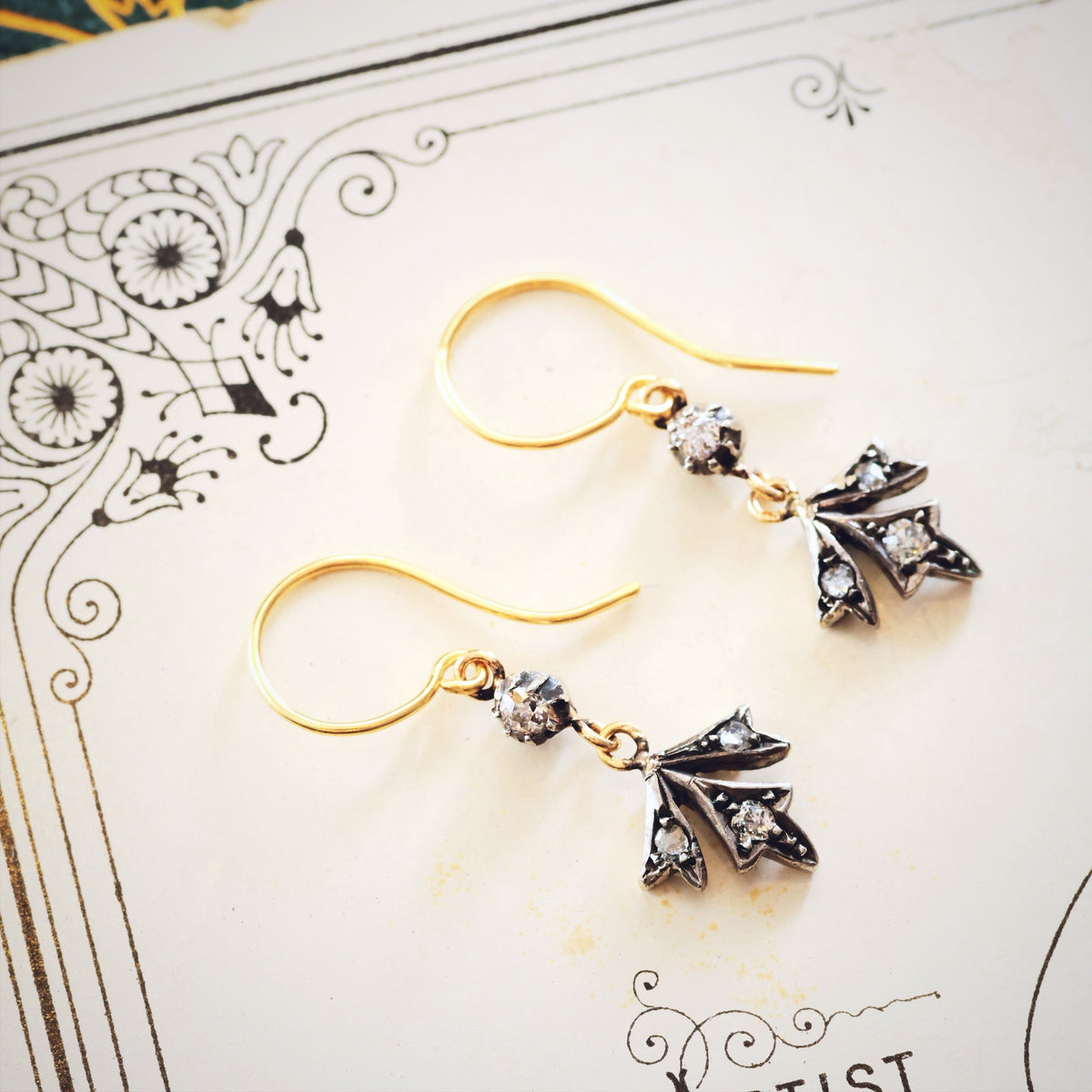 Petite Antique Diamond Flowerette Drop Earrings