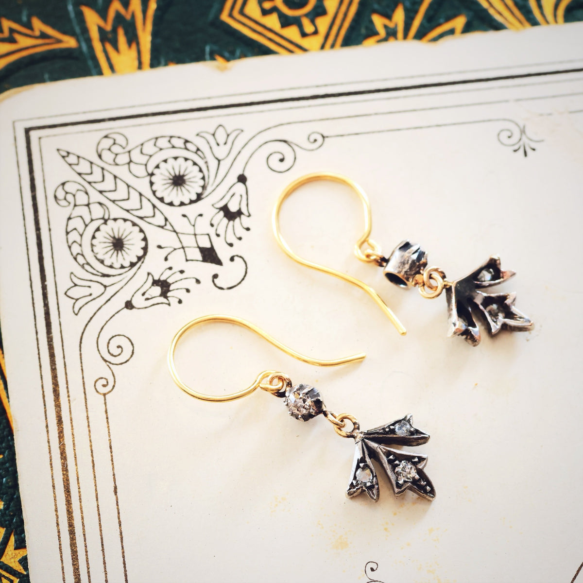 Petite Antique Diamond Flowerette Drop Earrings