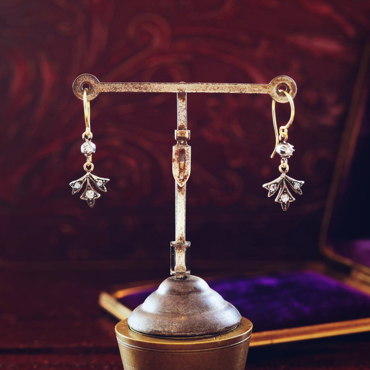 Petite Antique Diamond Flowerette Drop Earrings