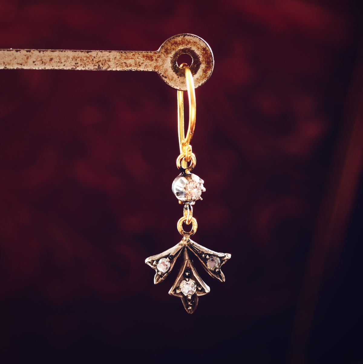 Petite Antique Diamond Flowerette Drop Earrings