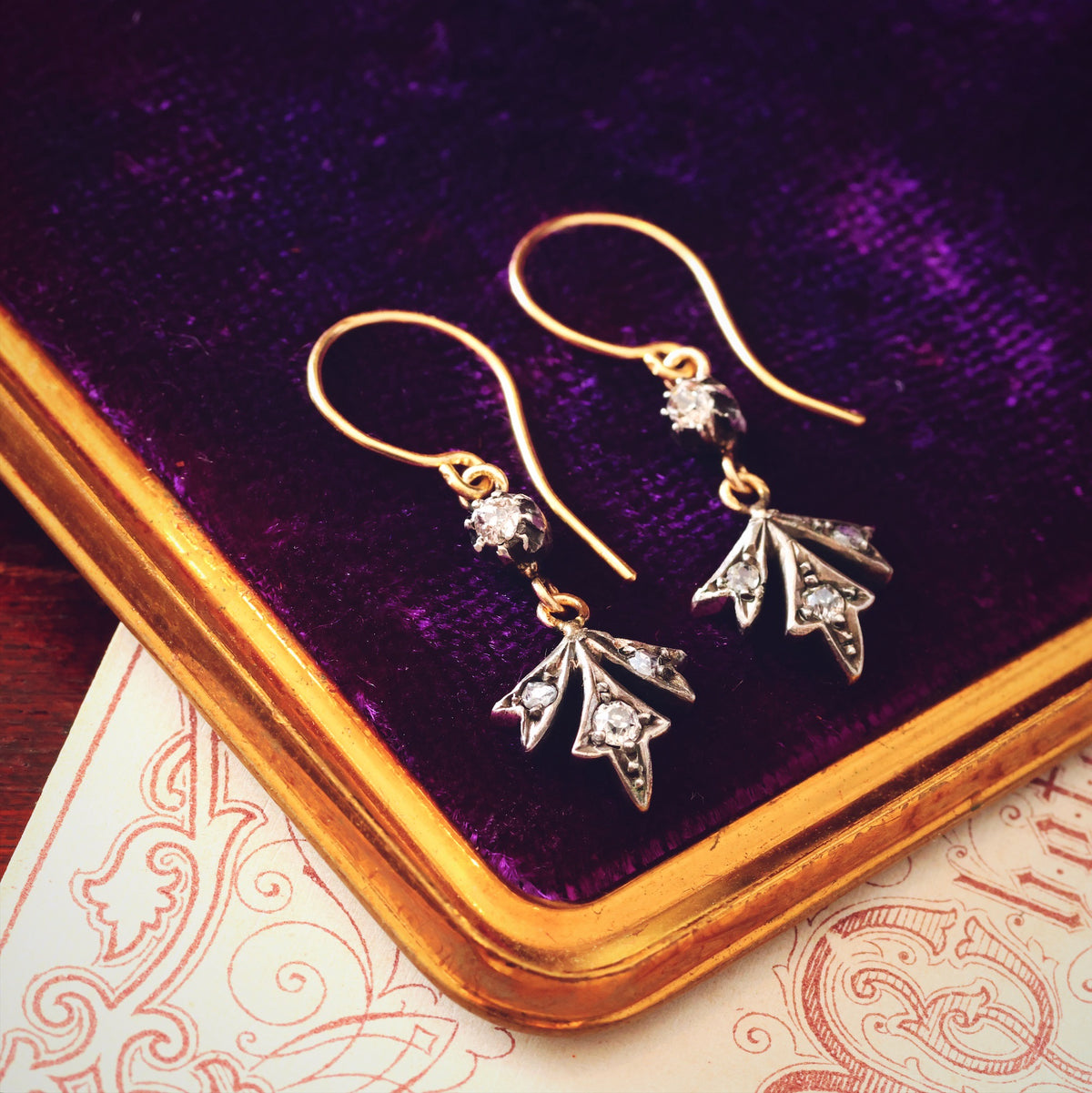 Petite Antique Diamond Flowerette Drop Earrings