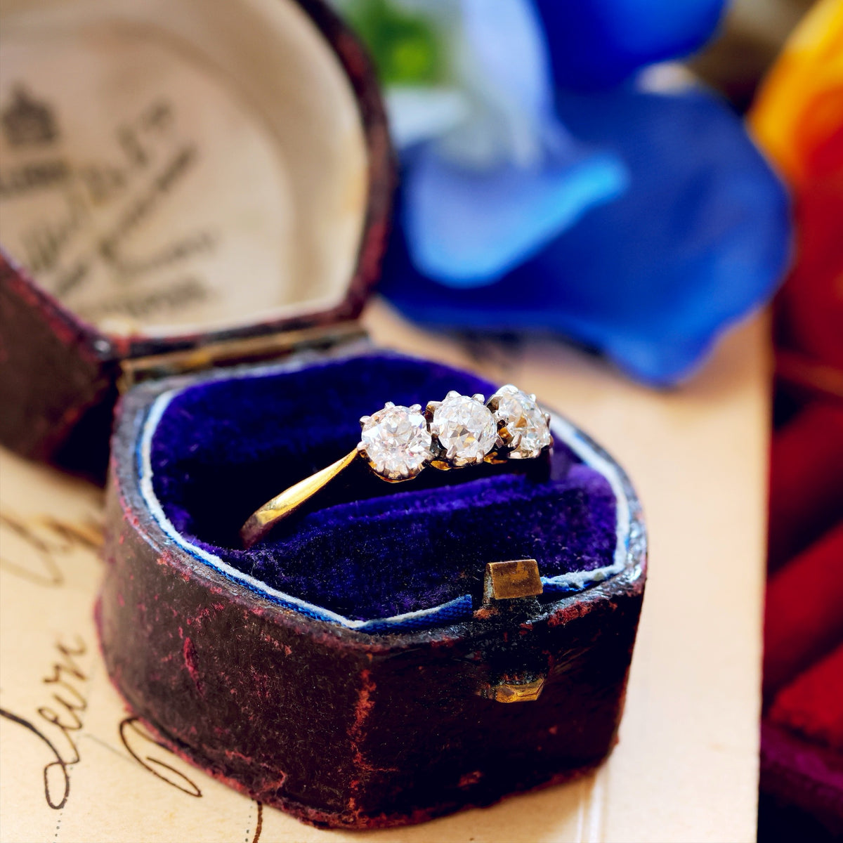 Magical Firelight! Antique Diamond Trilogy Engagement Ring