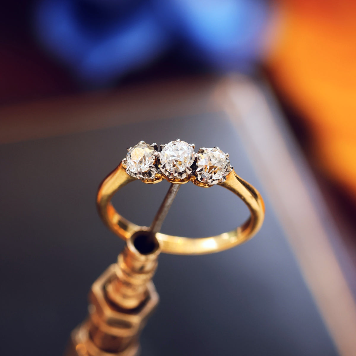 Magical Firelight! Antique Diamond Trilogy Engagement Ring