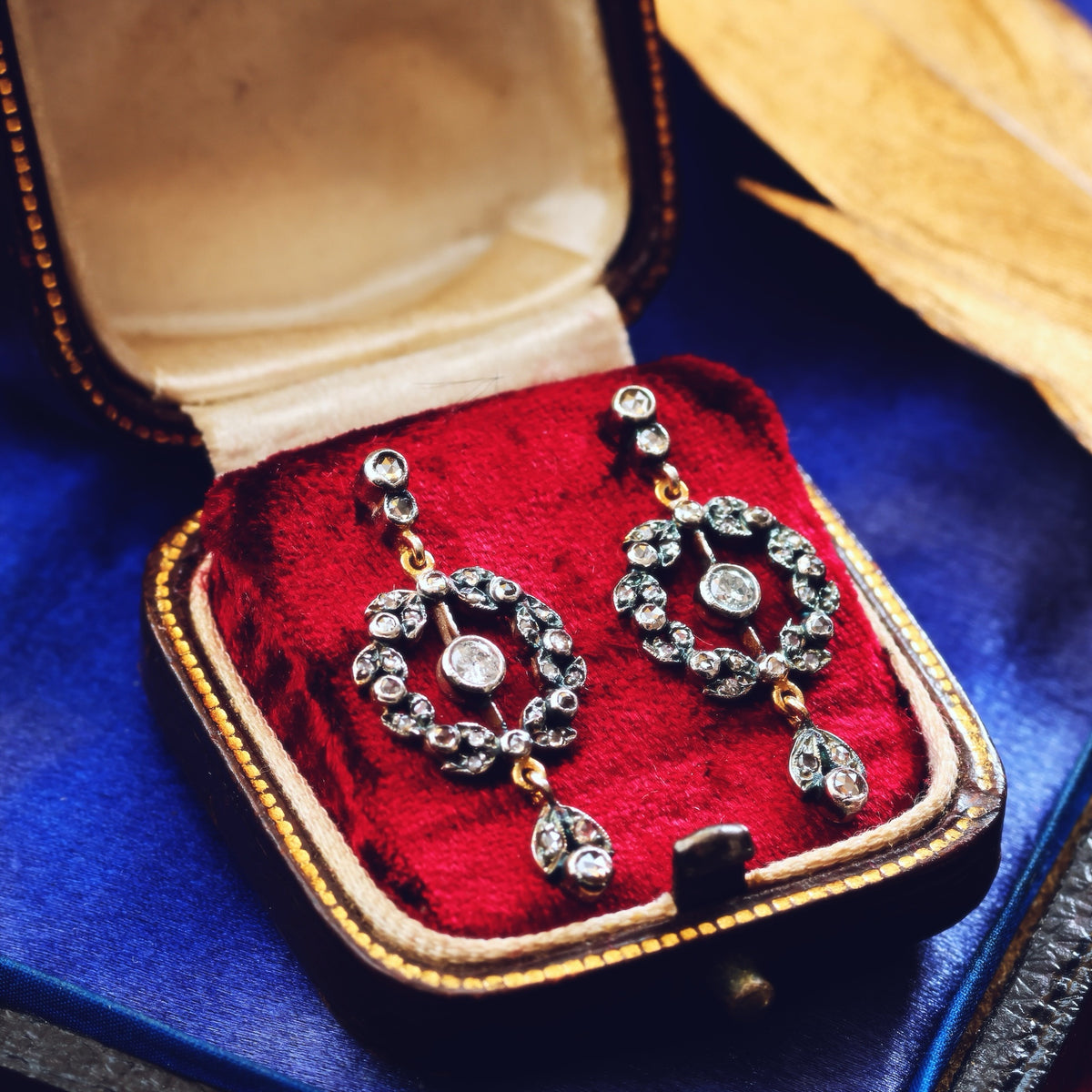 Antique Diamond Wreath Drop Earrings