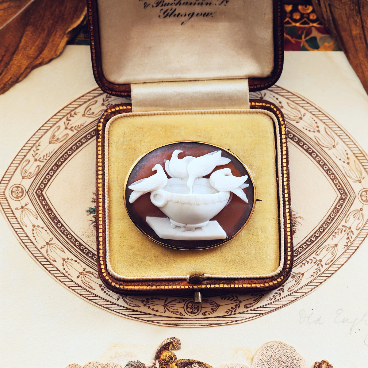 Exquisitely Antique Doves of Pliny Cameo Brooch