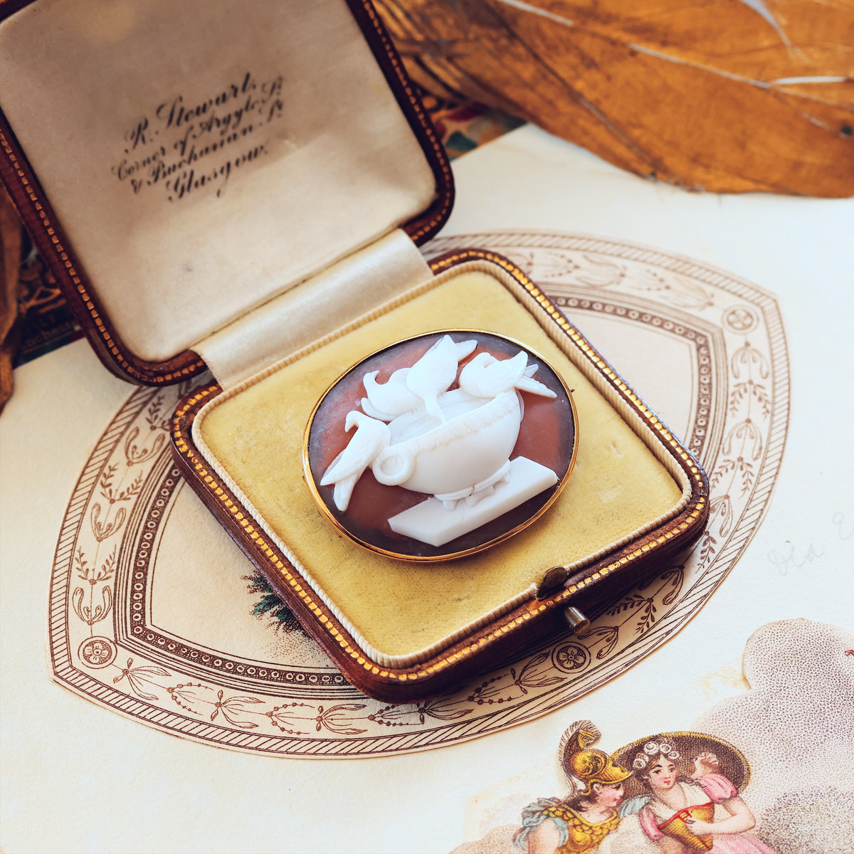 Exquisitely Antique Doves of Pliny Cameo Brooch