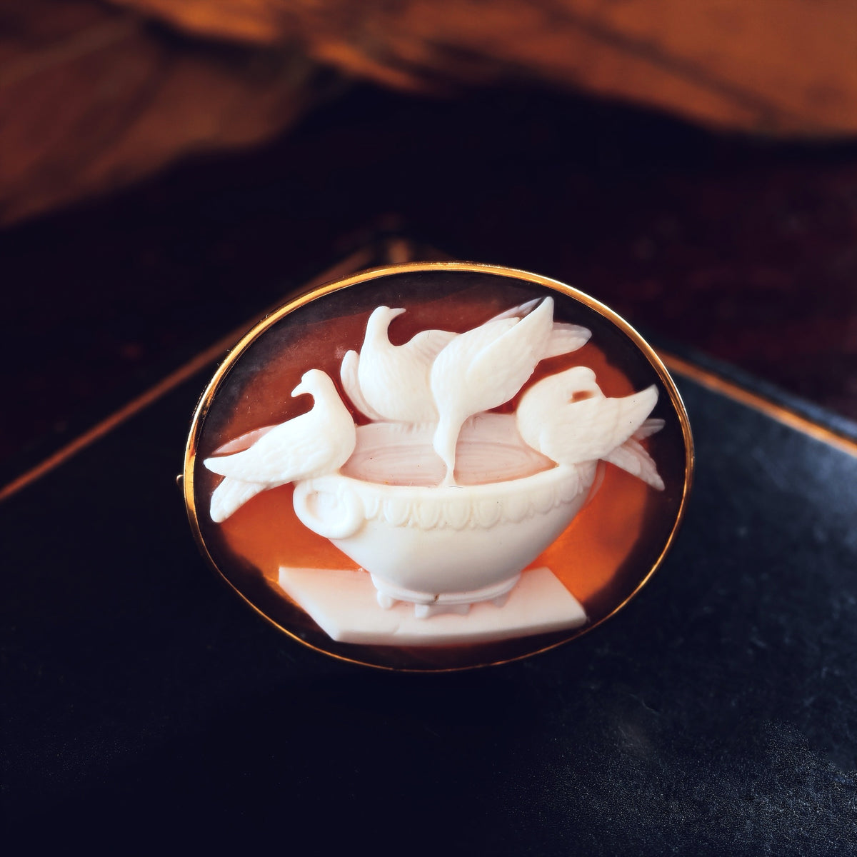 Exquisitely Antique Doves of Pliny Cameo Brooch